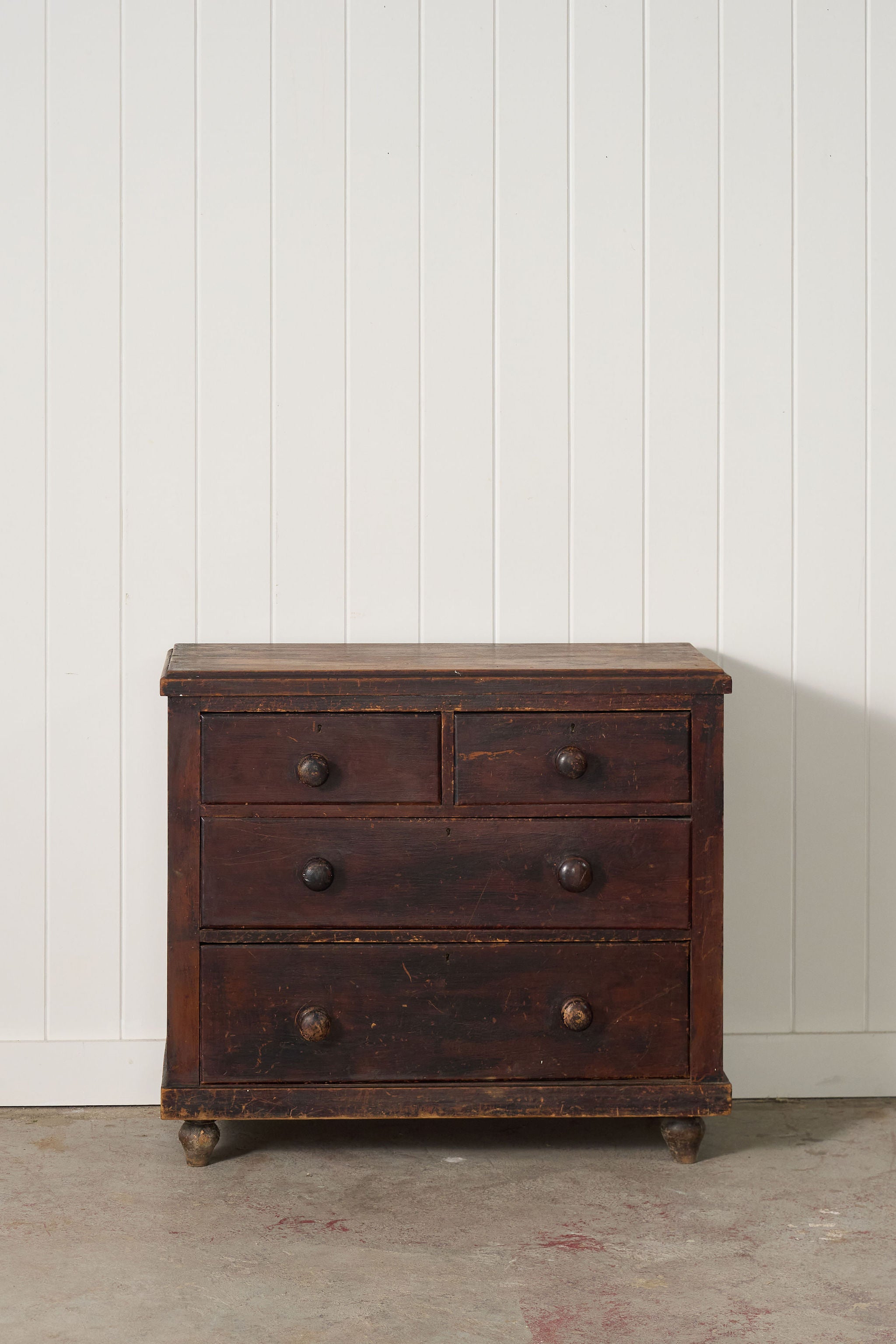 19th Century 2 over 2 Original Chippy Paint English Pine Chest