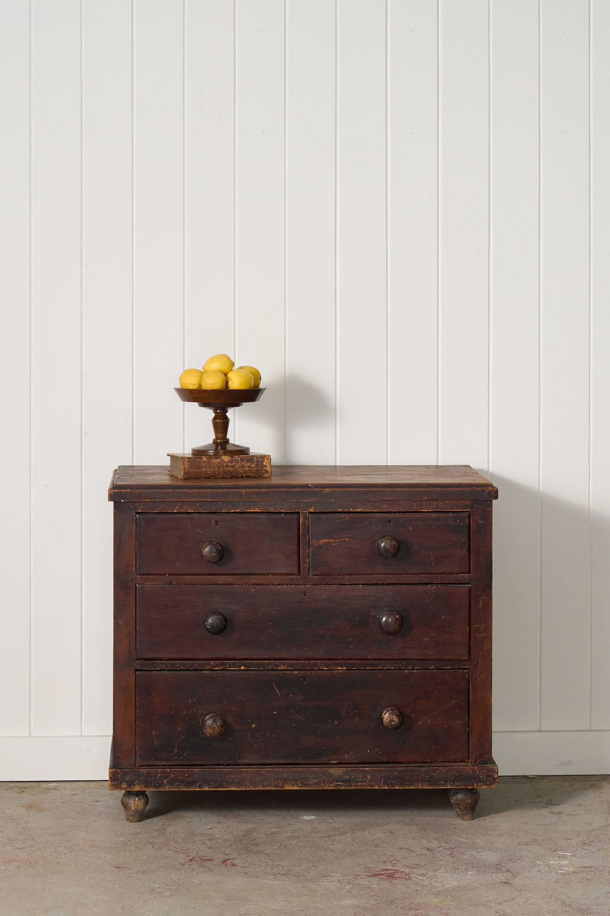 19th Century 2 over 2 Original Chippy Paint English Pine Chest