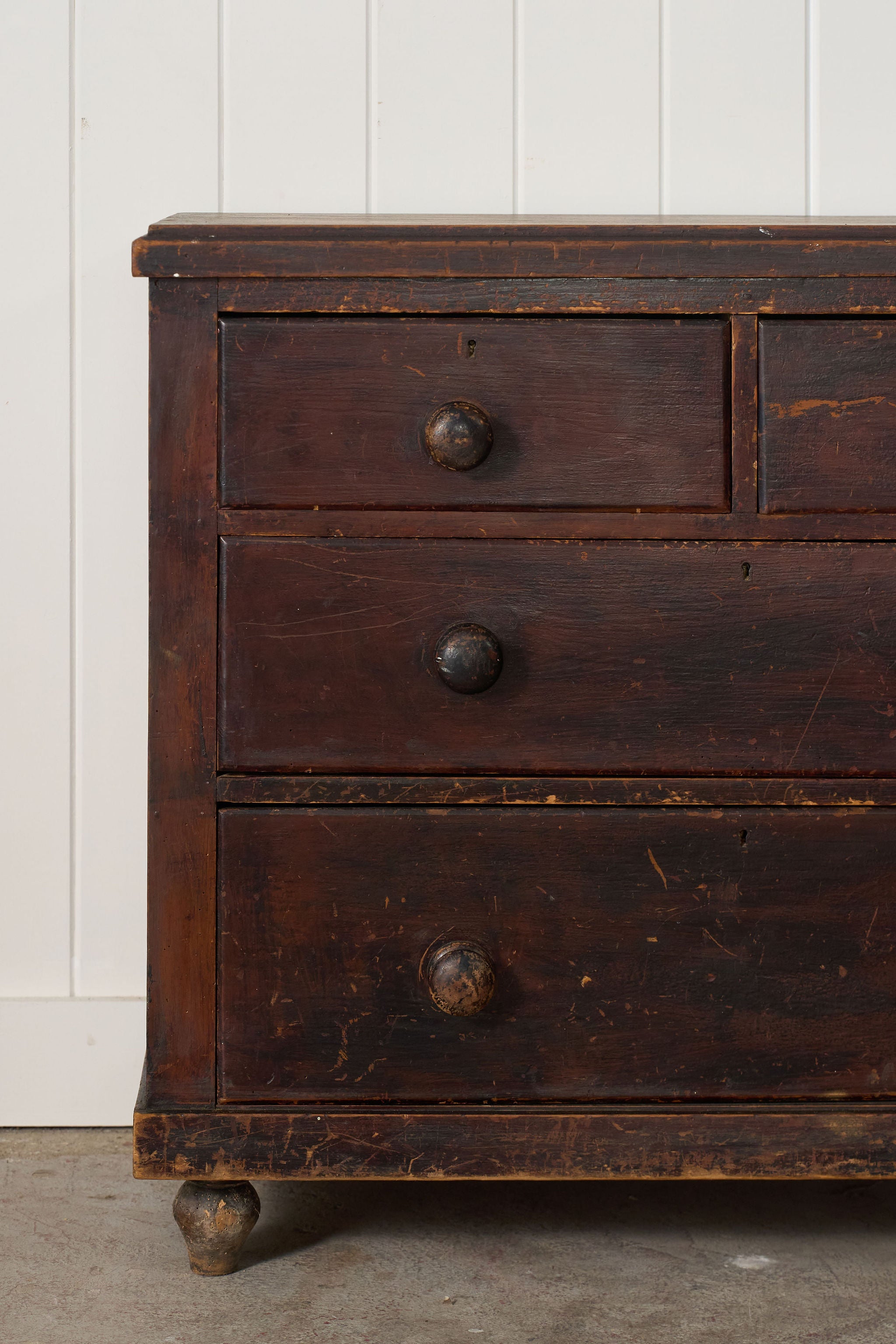 19th Century 2 over 2 Original Chippy Paint English Pine Chest