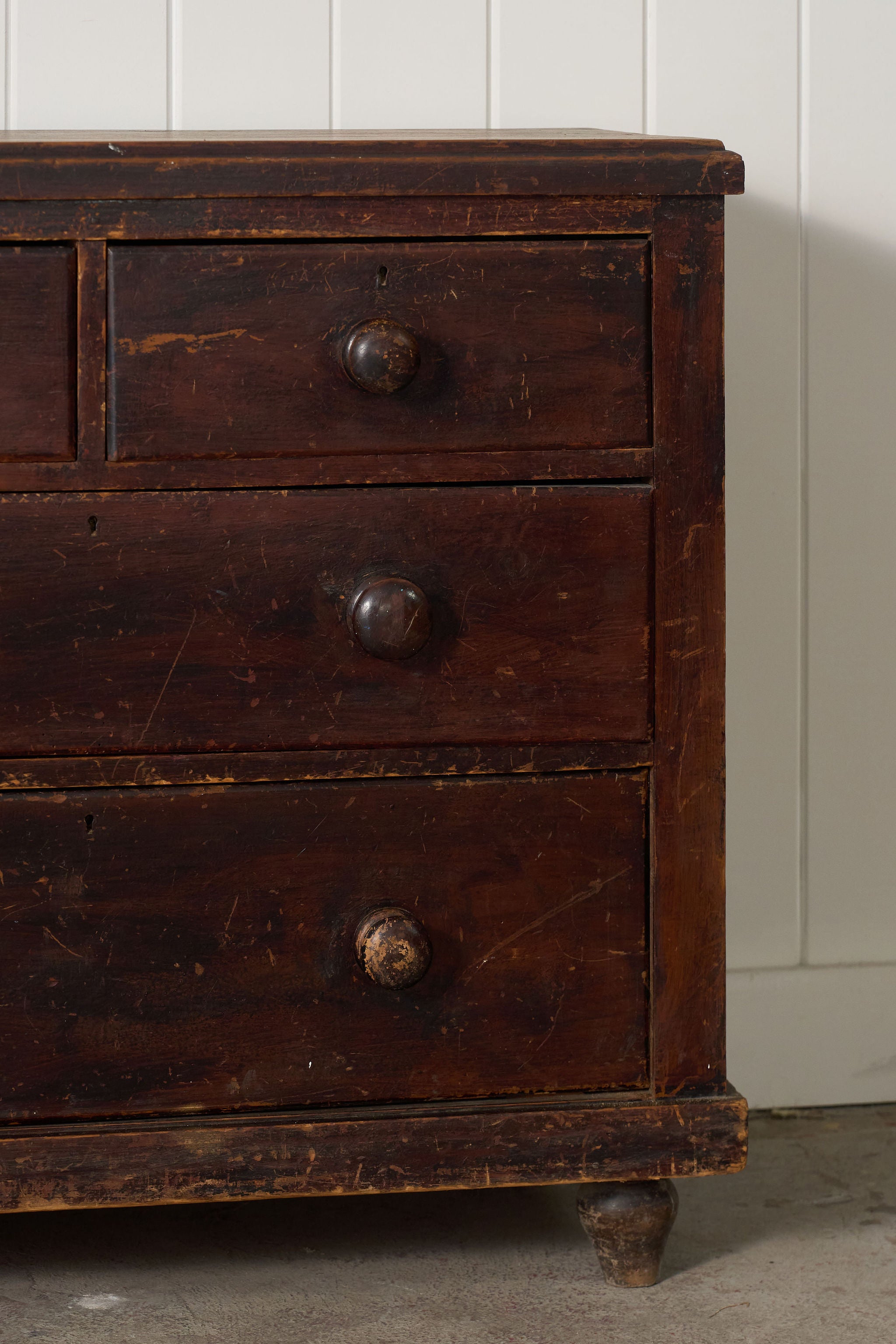 19th Century 2 over 2 Original Chippy Paint English Pine Chest