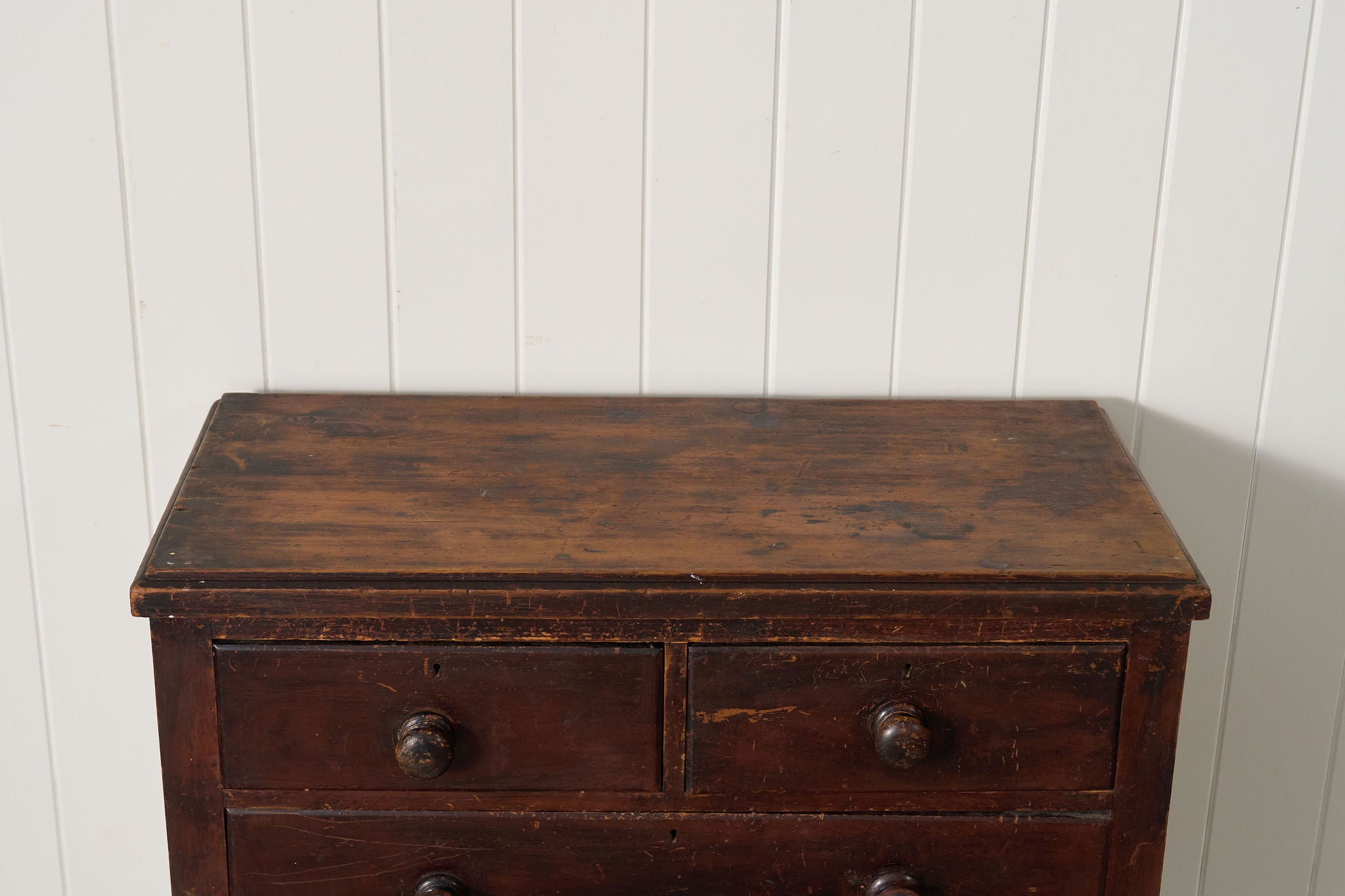 19th Century 2 over 2 Original Chippy Paint English Pine Chest