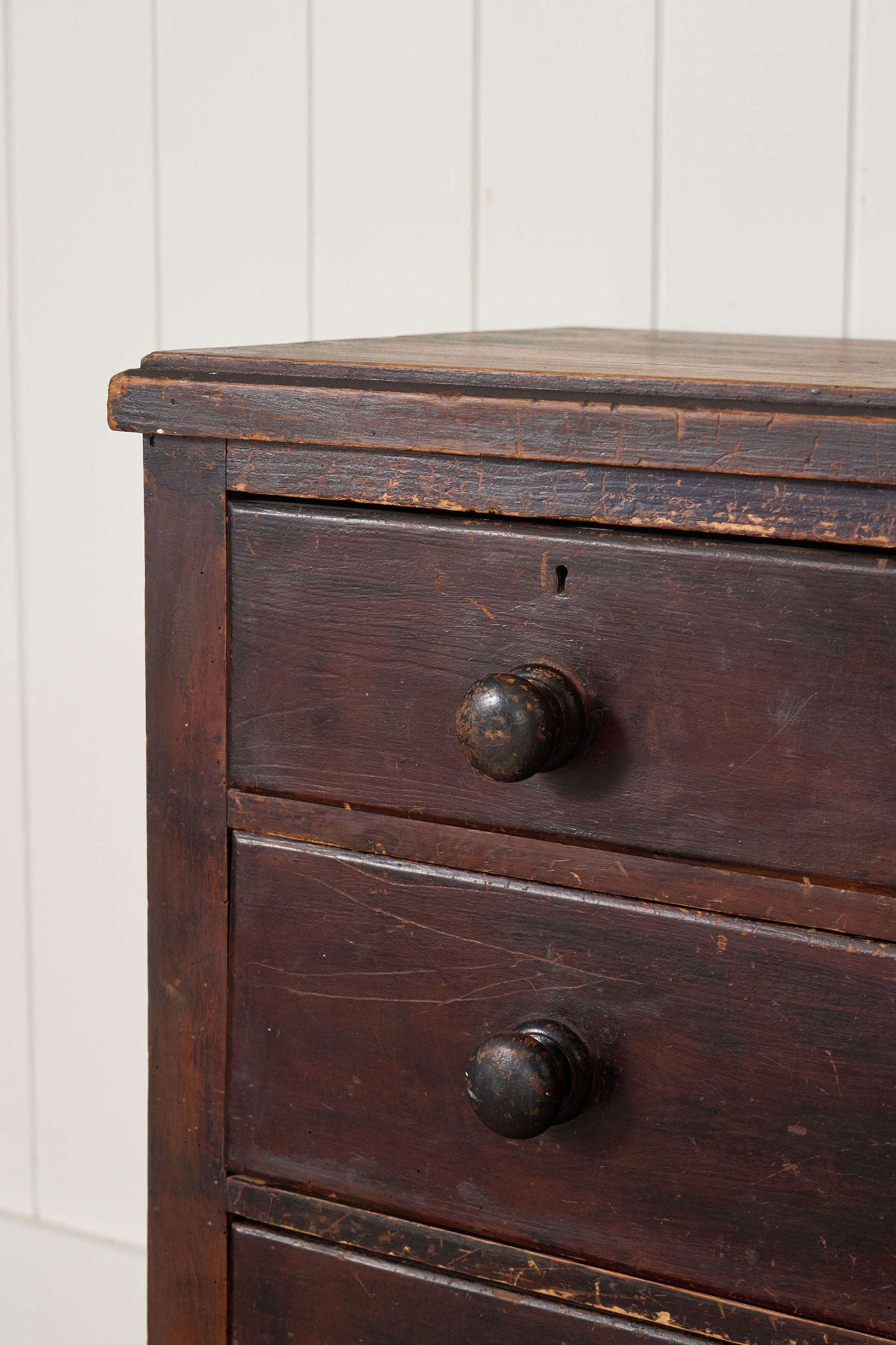 19th Century 2 over 2 Original Chippy Paint English Pine Chest
