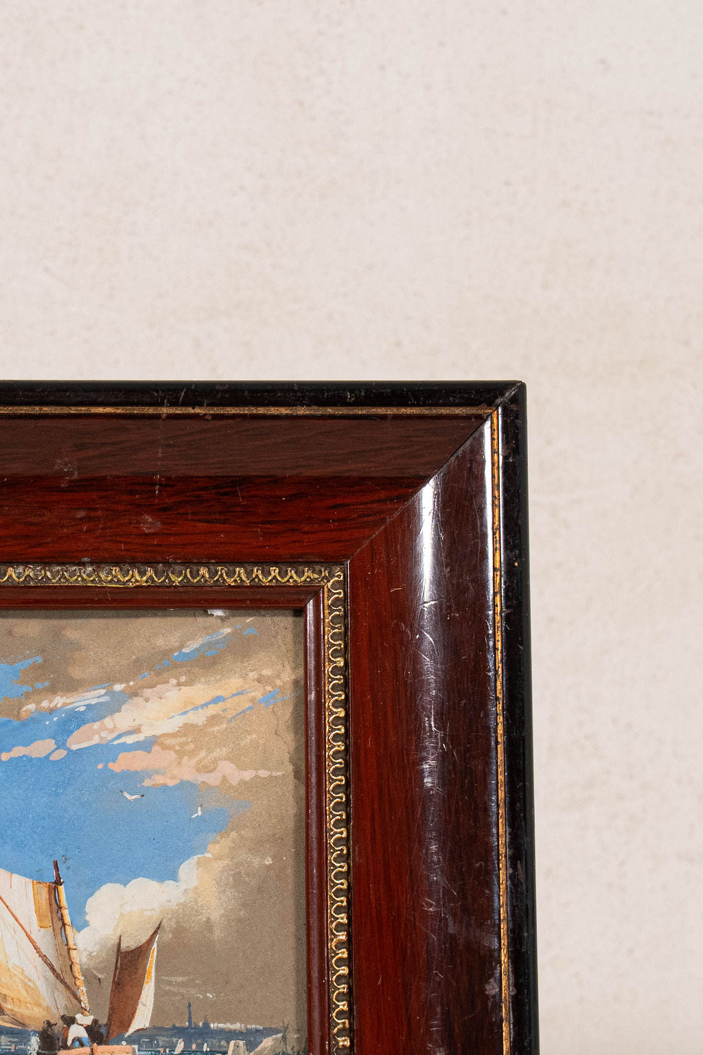 Original Seascape Watercolor in Cherry Hue Oak Frame