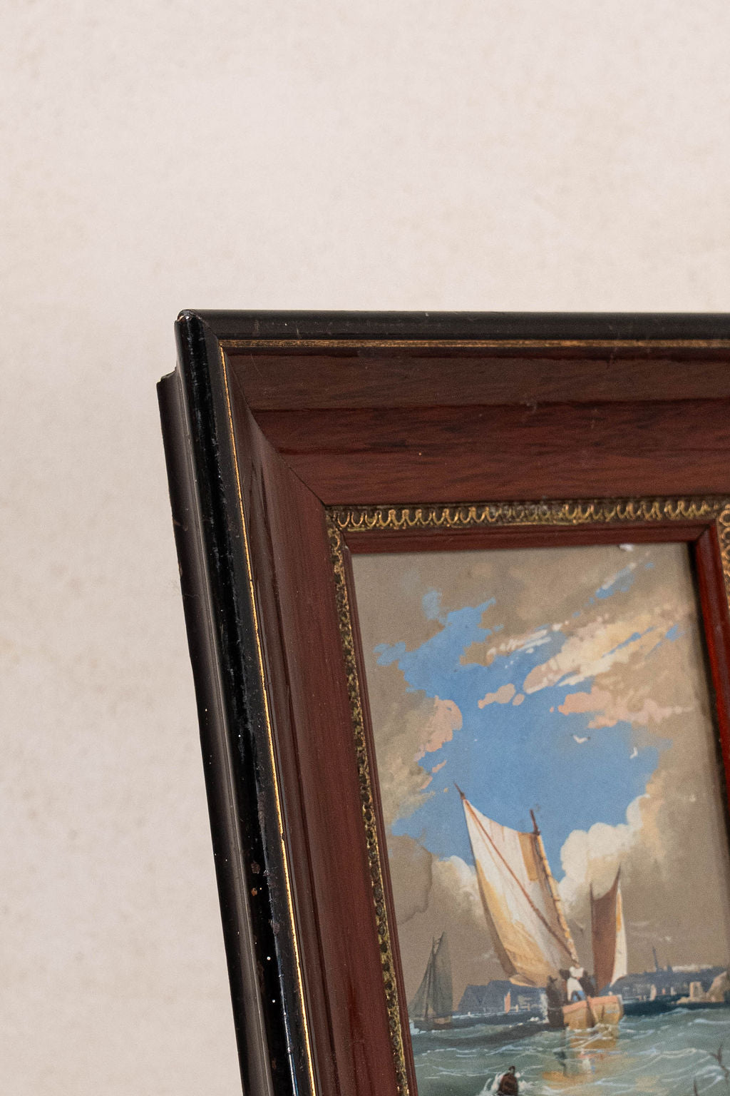 Original Seascape Watercolor in Cherry Hue Oak Frame