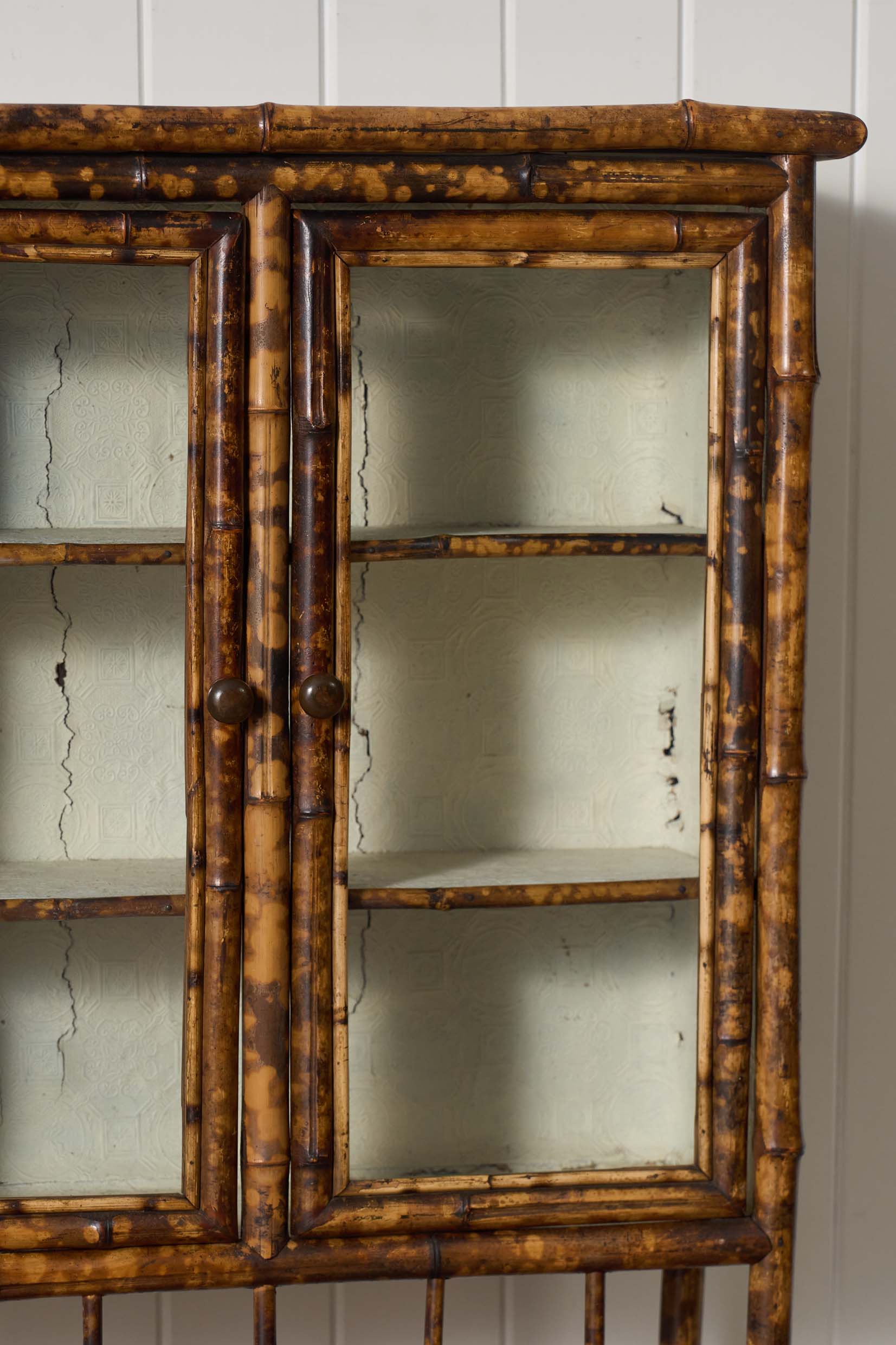 19th Century Tortoise Bamboo 2-Door Glass Front Cabinet