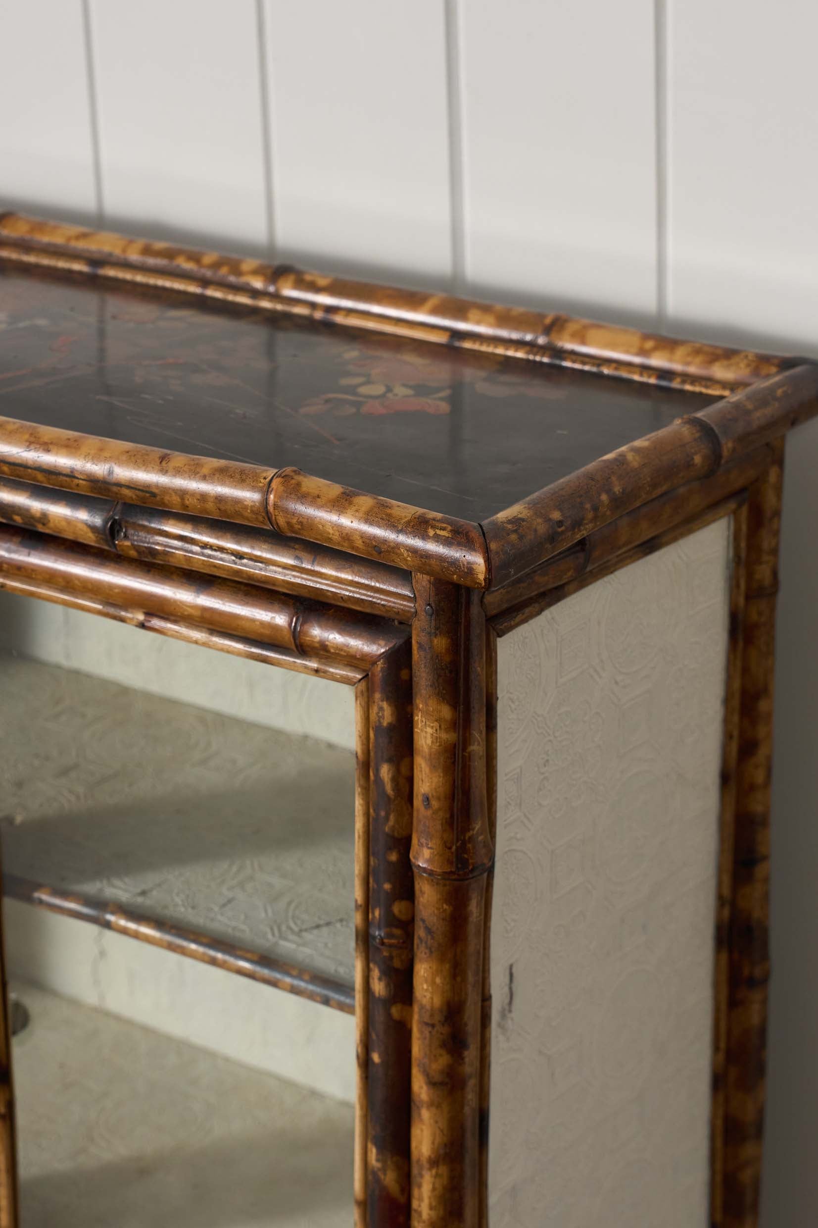 19th Century Tortoise Bamboo 2-Door Glass Front Cabinet