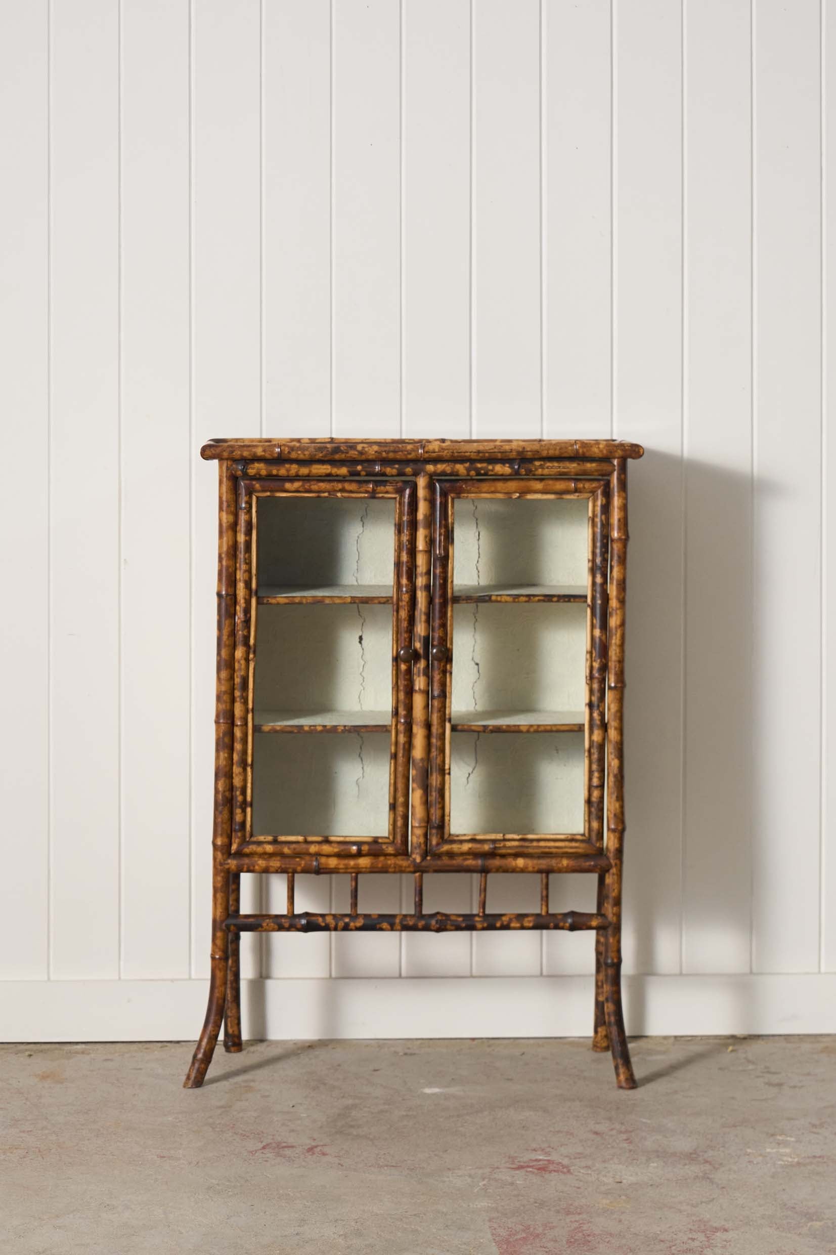 19th Century Tortoise Bamboo 2-Door Glass Front Cabinet