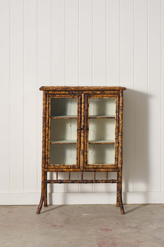 19th Century Tortoise Bamboo 2-Door Glass Front Cabinet