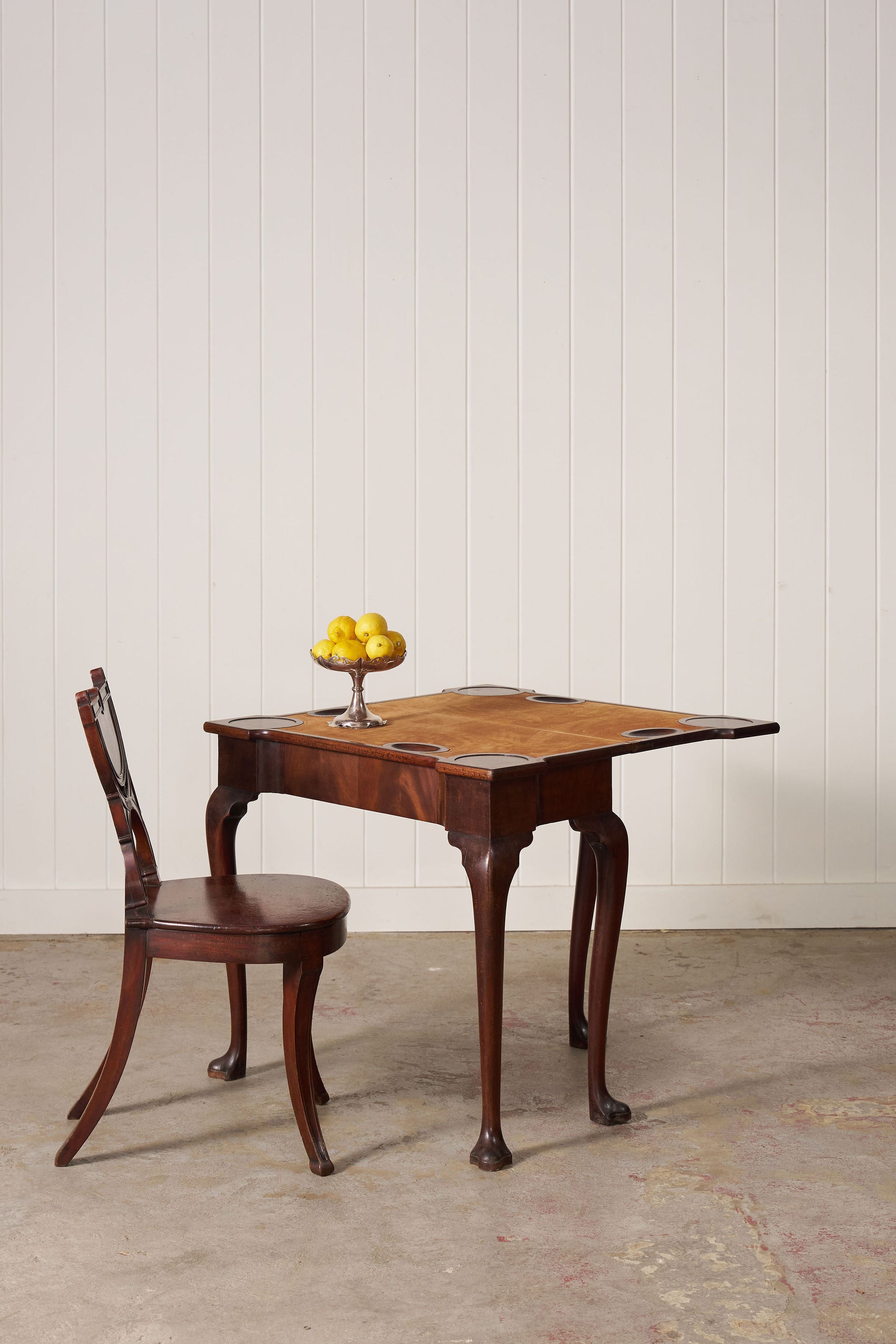 18th Century George I Mahogany Club Footed Game Table with Suede Interior