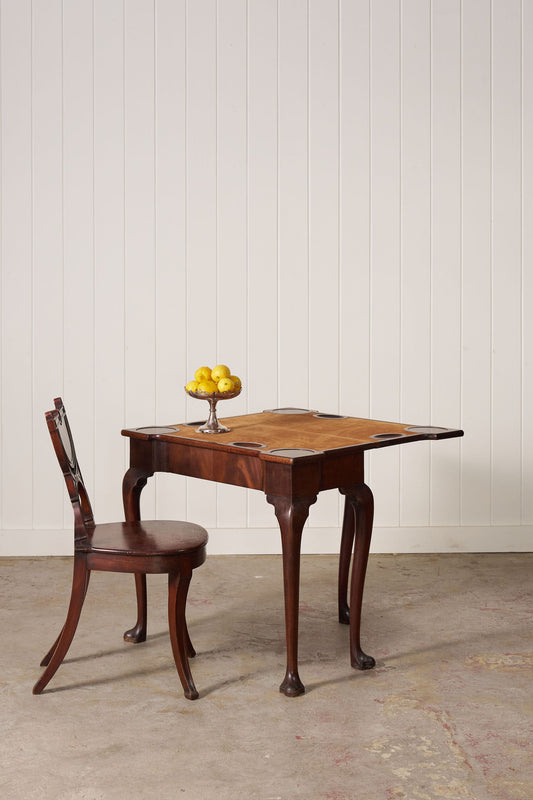 18th Century George I Mahogany Club Footed Game Table with Suede Interior