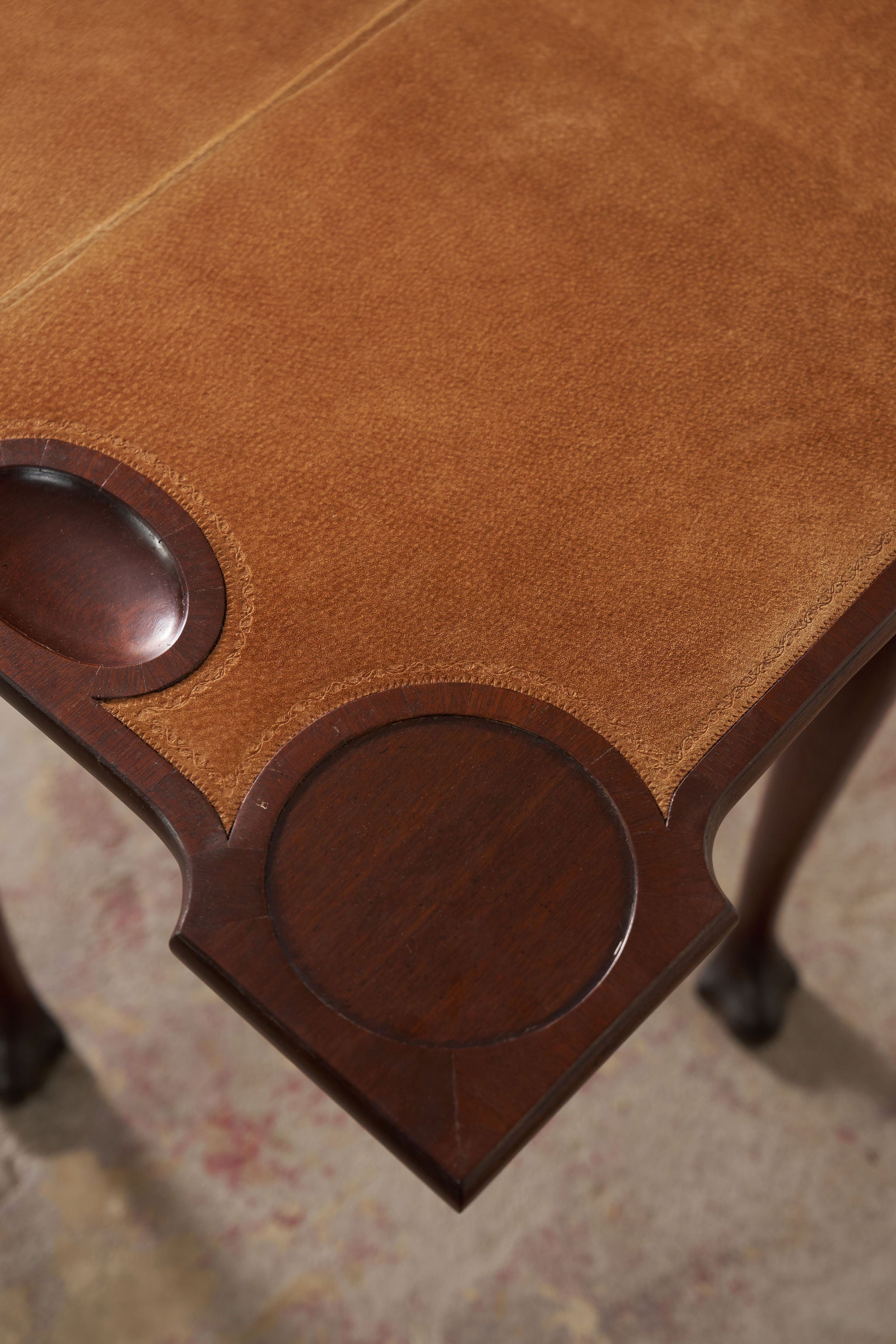 18th Century George I Mahogany Club Footed Game Table with Suede Interior