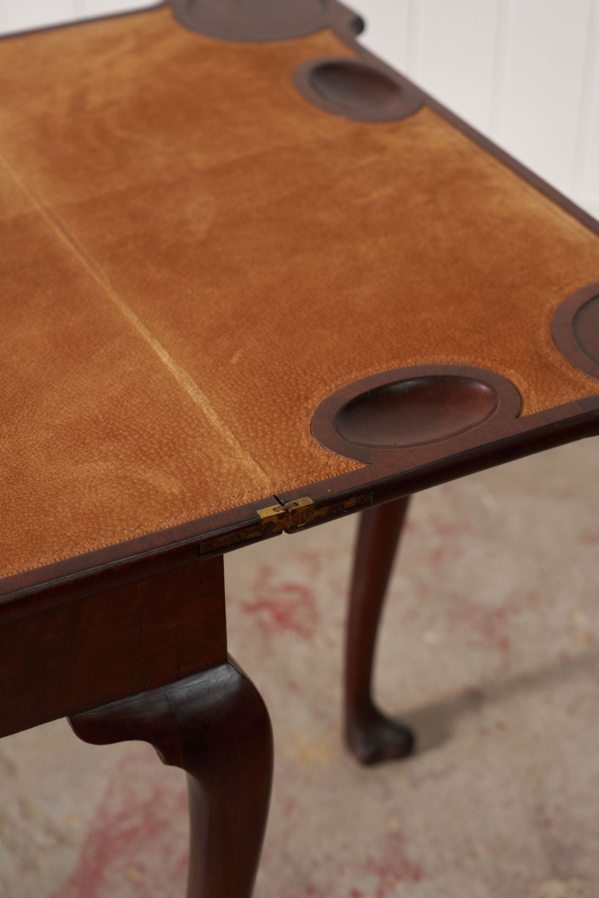18th Century George I Mahogany Club Footed Game Table with Suede Interior