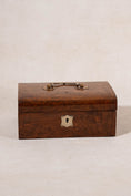 Load image into Gallery viewer, Antique English Burl Wood Sewing Box with Brass Top Handle

