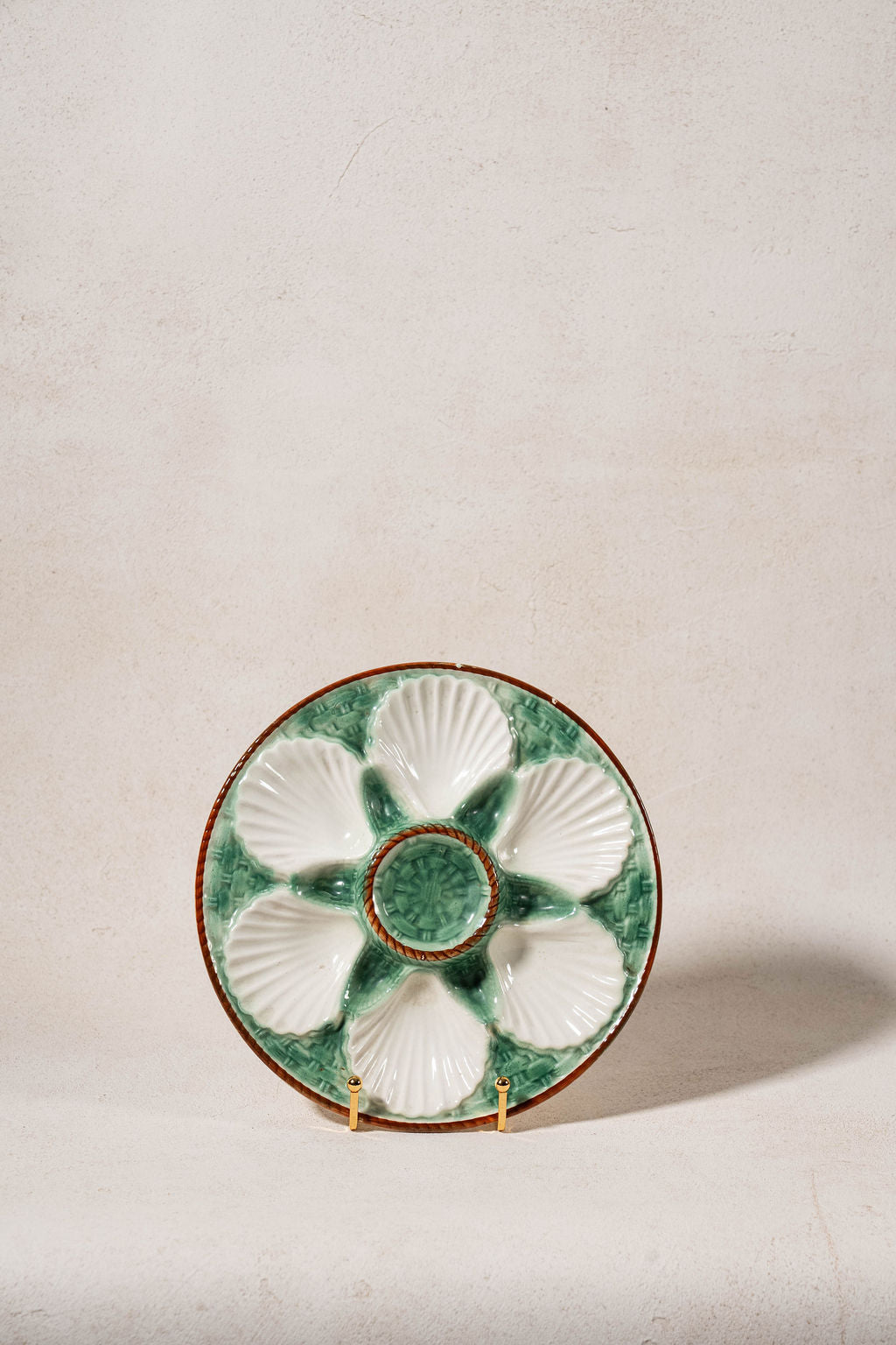 Vintage Green French Majolica Oyster Plate