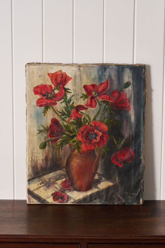 Original Oil on Canvas of Red Poppies (signed 1946)