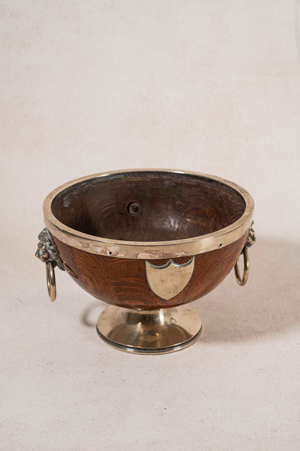 19th Century Lion Head Oak & Silver Plated Pedestal Bowl (c.1880)