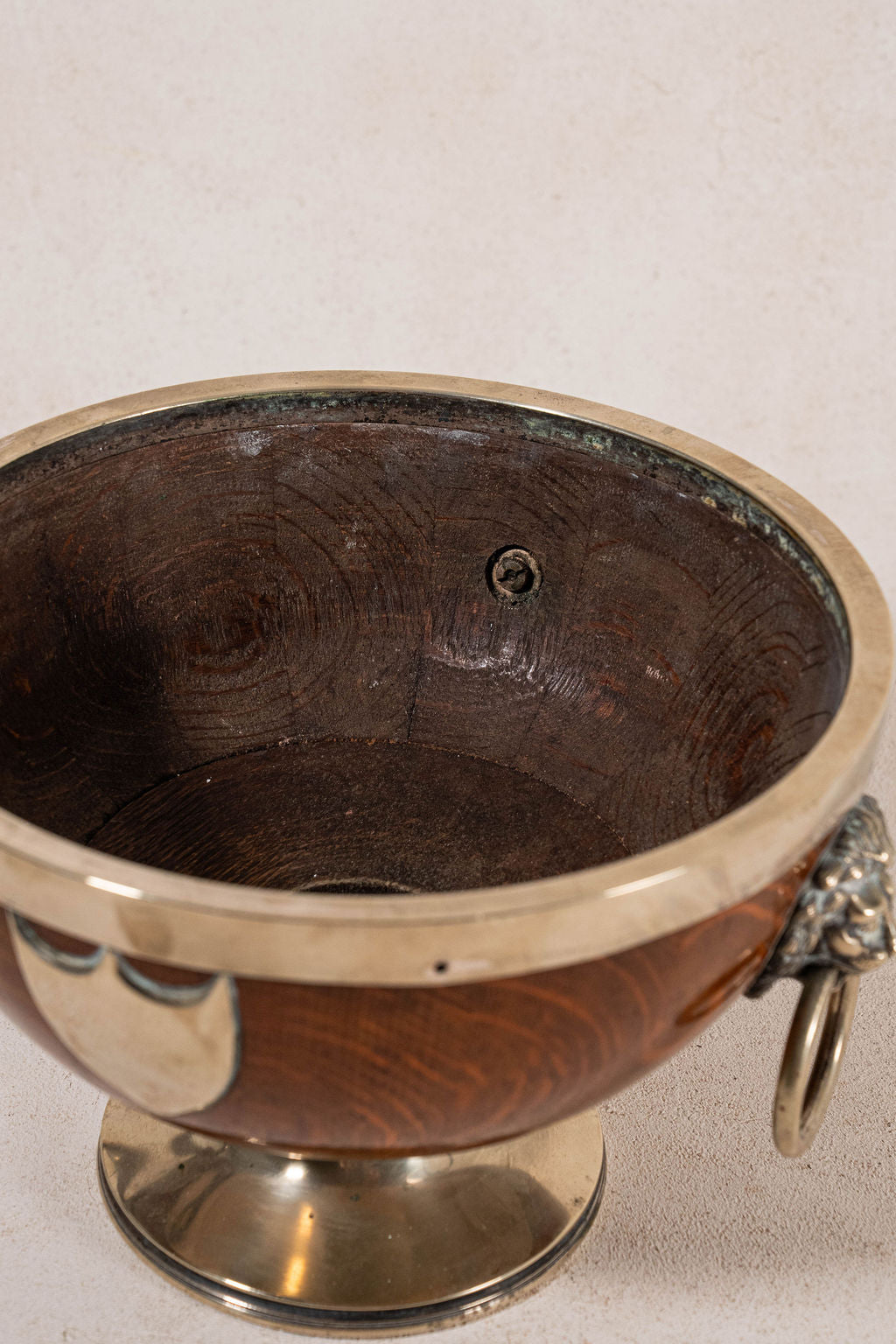 19th Century Lion Head Oak & Silver Plated Pedestal Bowl (c.1880)