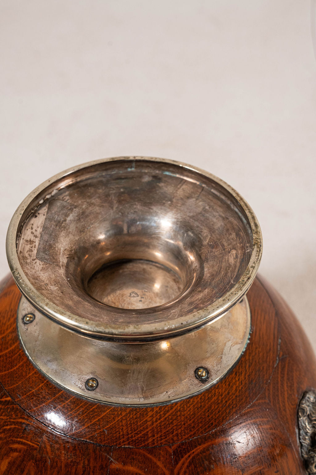 19th Century Lion Head Oak & Silver Plated Pedestal Bowl (c.1880)