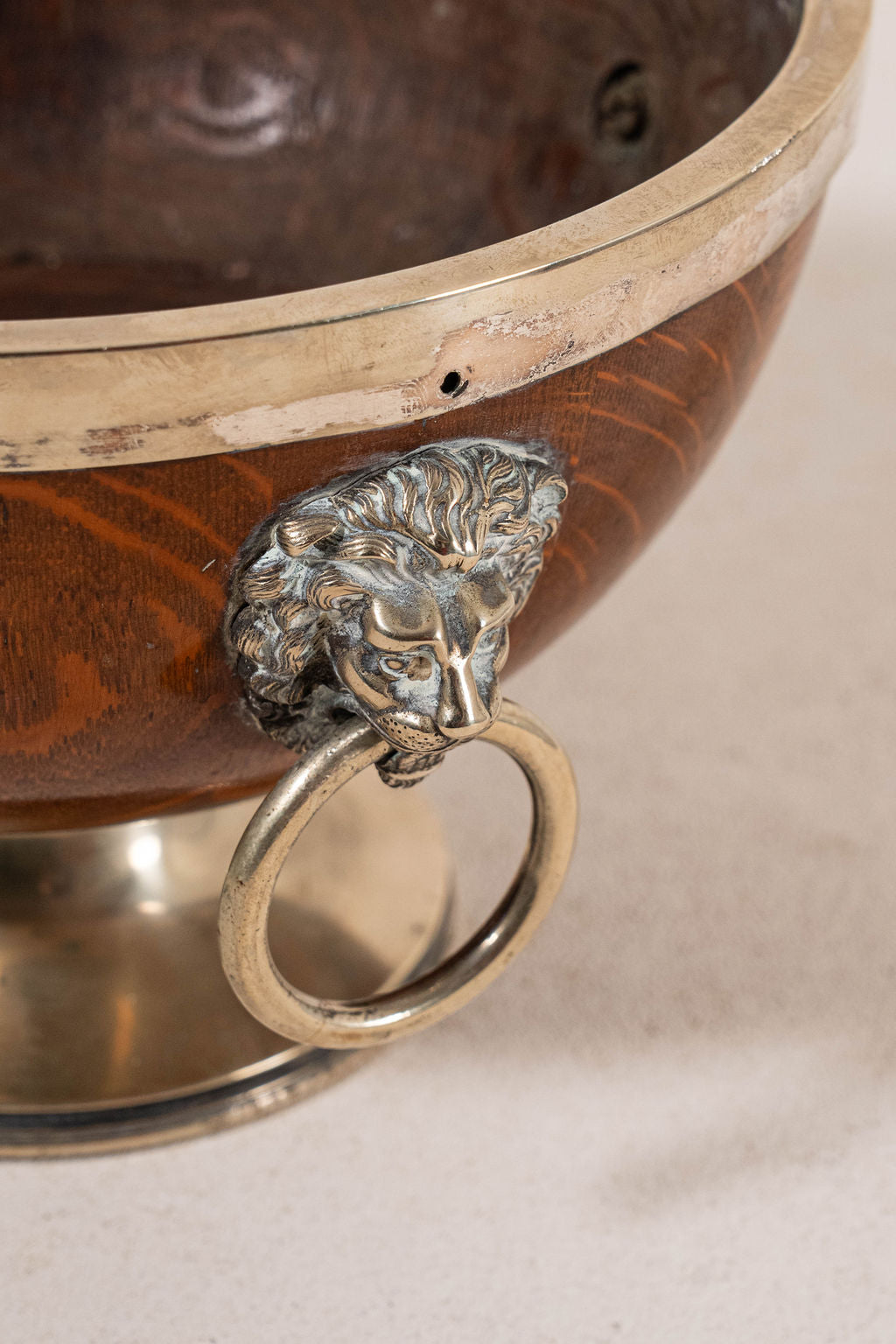 19th Century Lion Head Oak & Silver Plated Pedestal Bowl (c.1880)