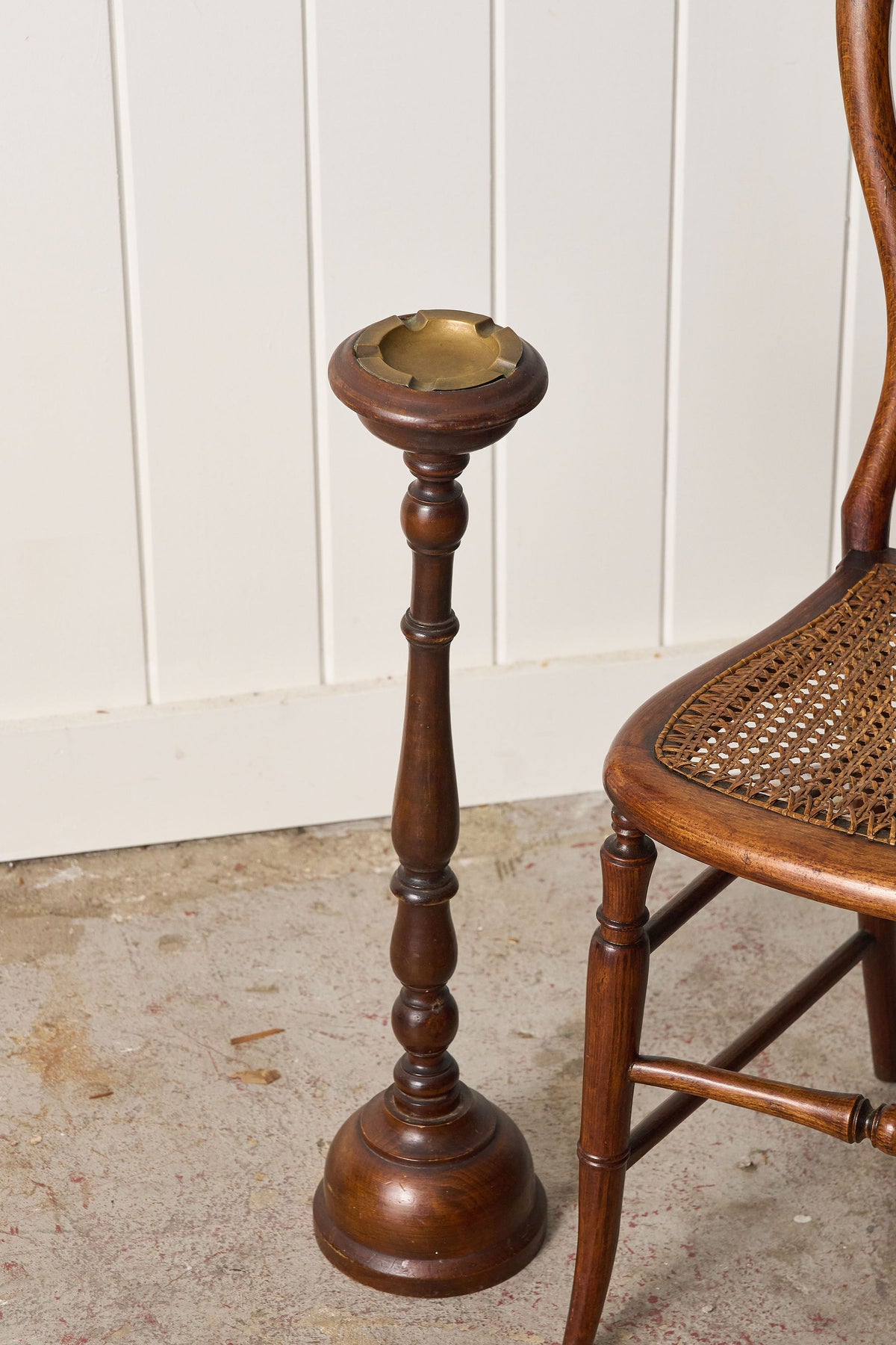 Antique English Oak Ashtray with Brass Tray