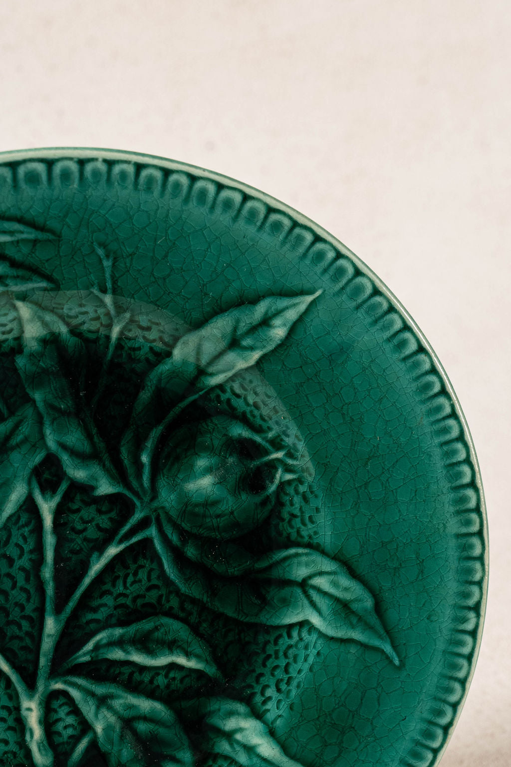Antique Majolica Plate with Blue/Green Glazing
