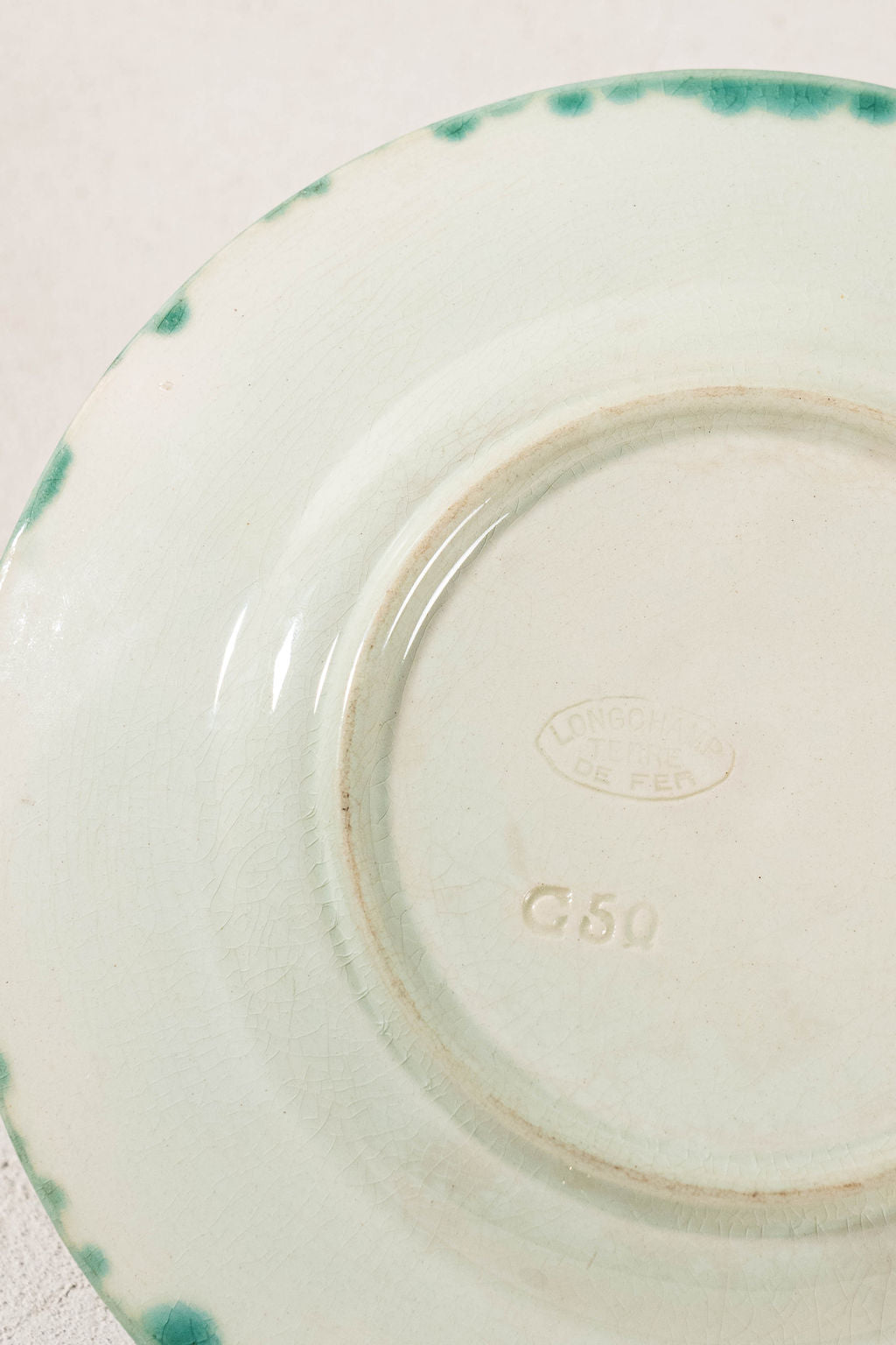Antique Majolica Plate with Blue/Green Glazing