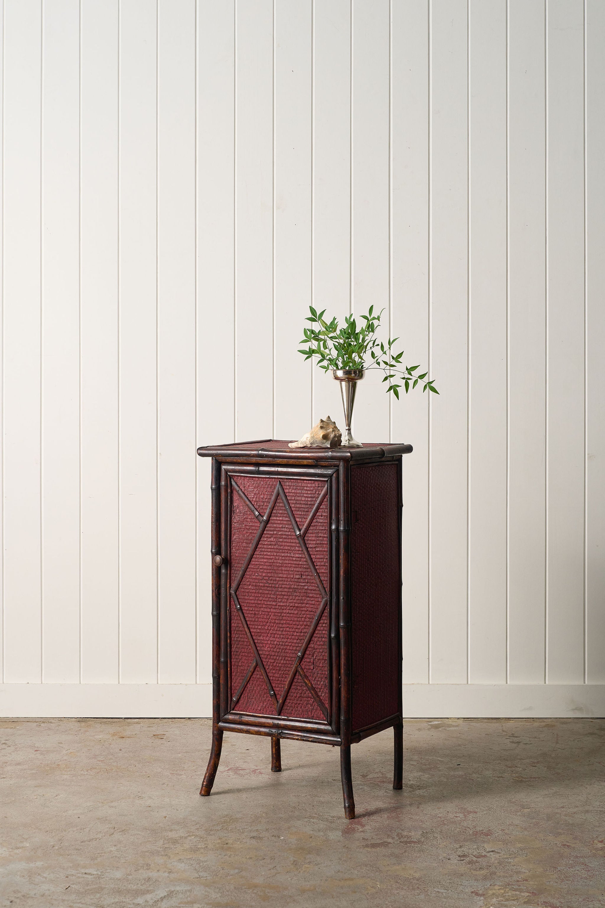 19th Century Bamboo Single Door Cabinet | Later Painted Red