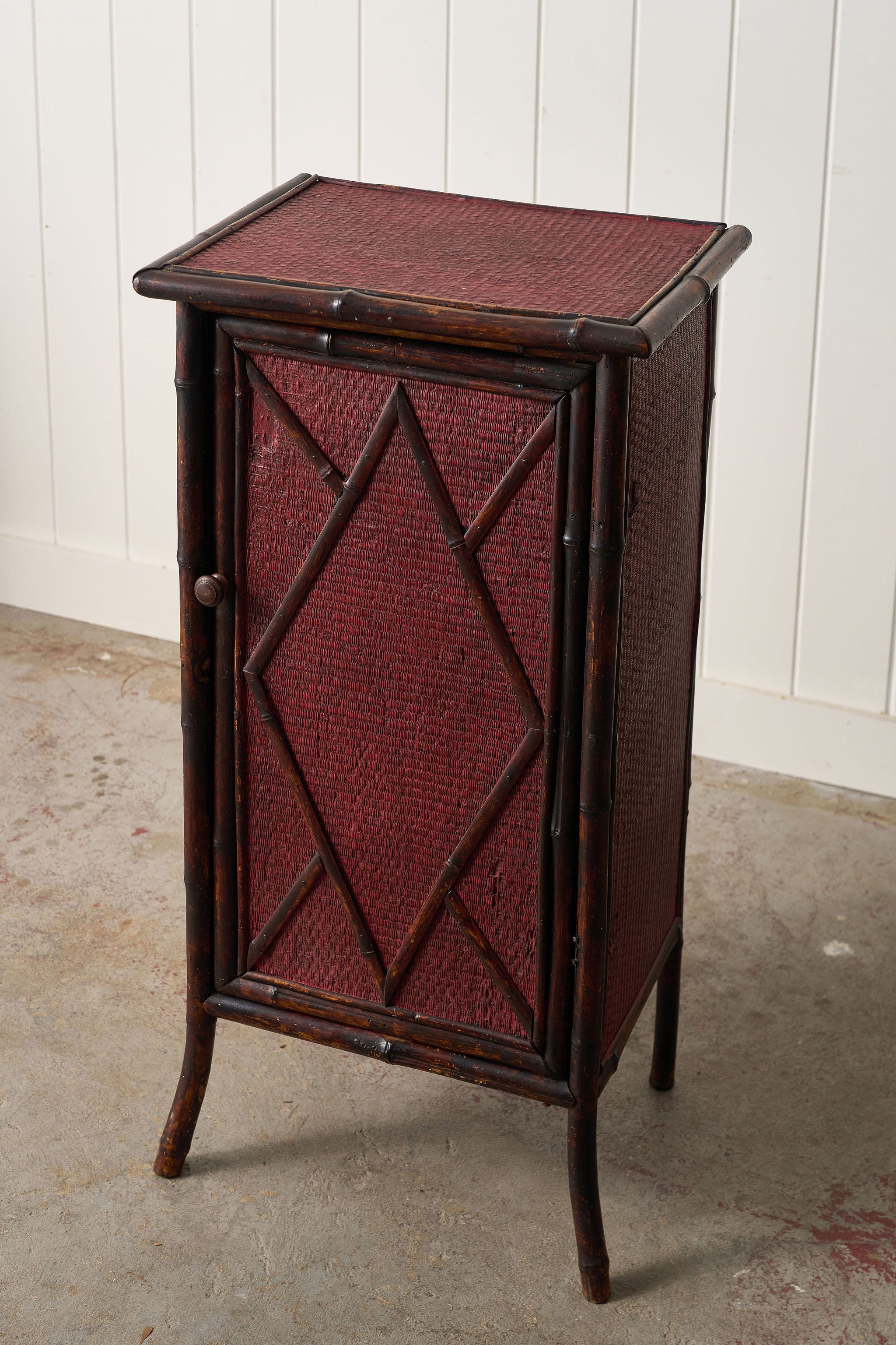19th Century Bamboo Single Door Cabinet | Later Painted Red