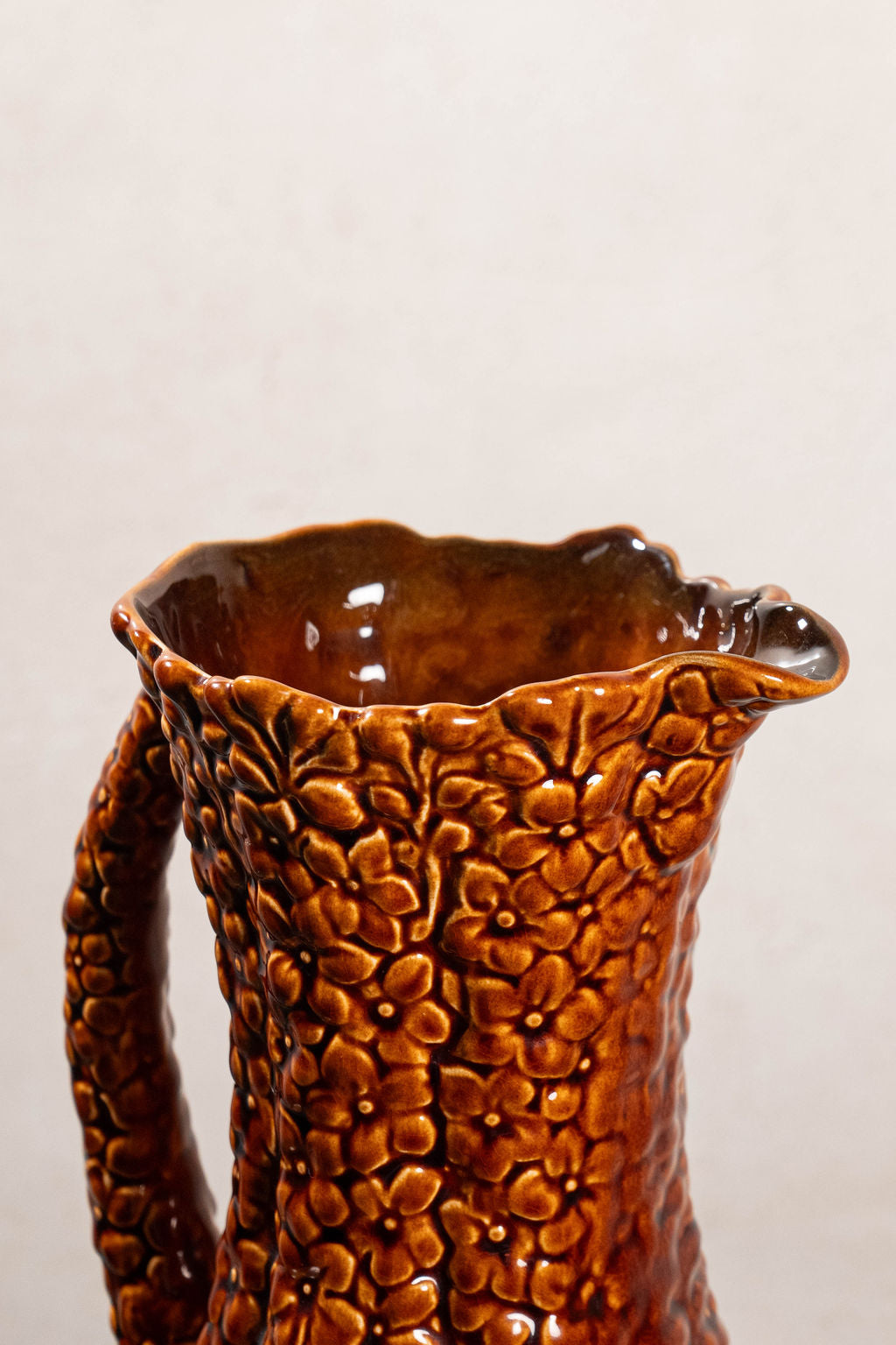 Vintage Brown Hollyhocks Pitcher by Sylvac