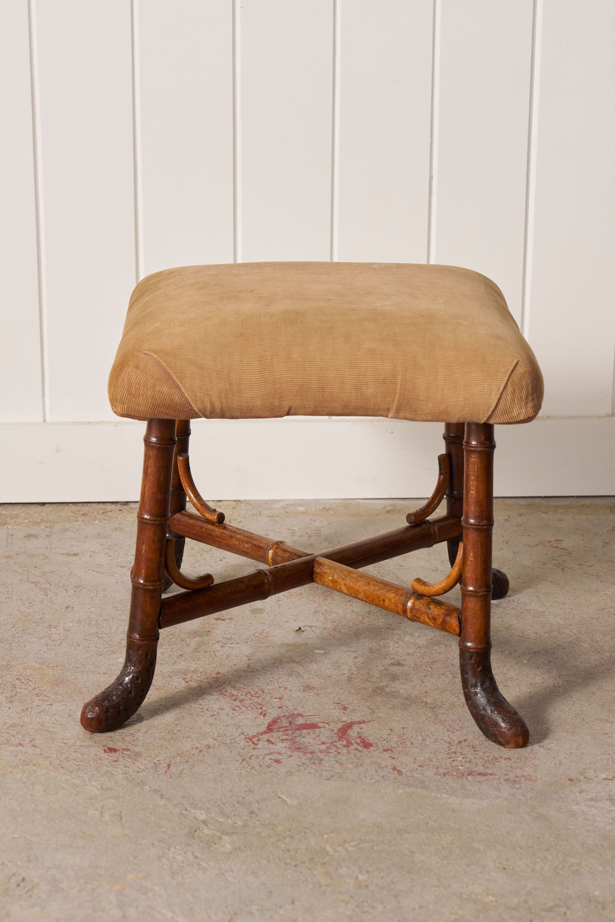RARE Antique French Faux Bamboo Ottoman with Root Feet