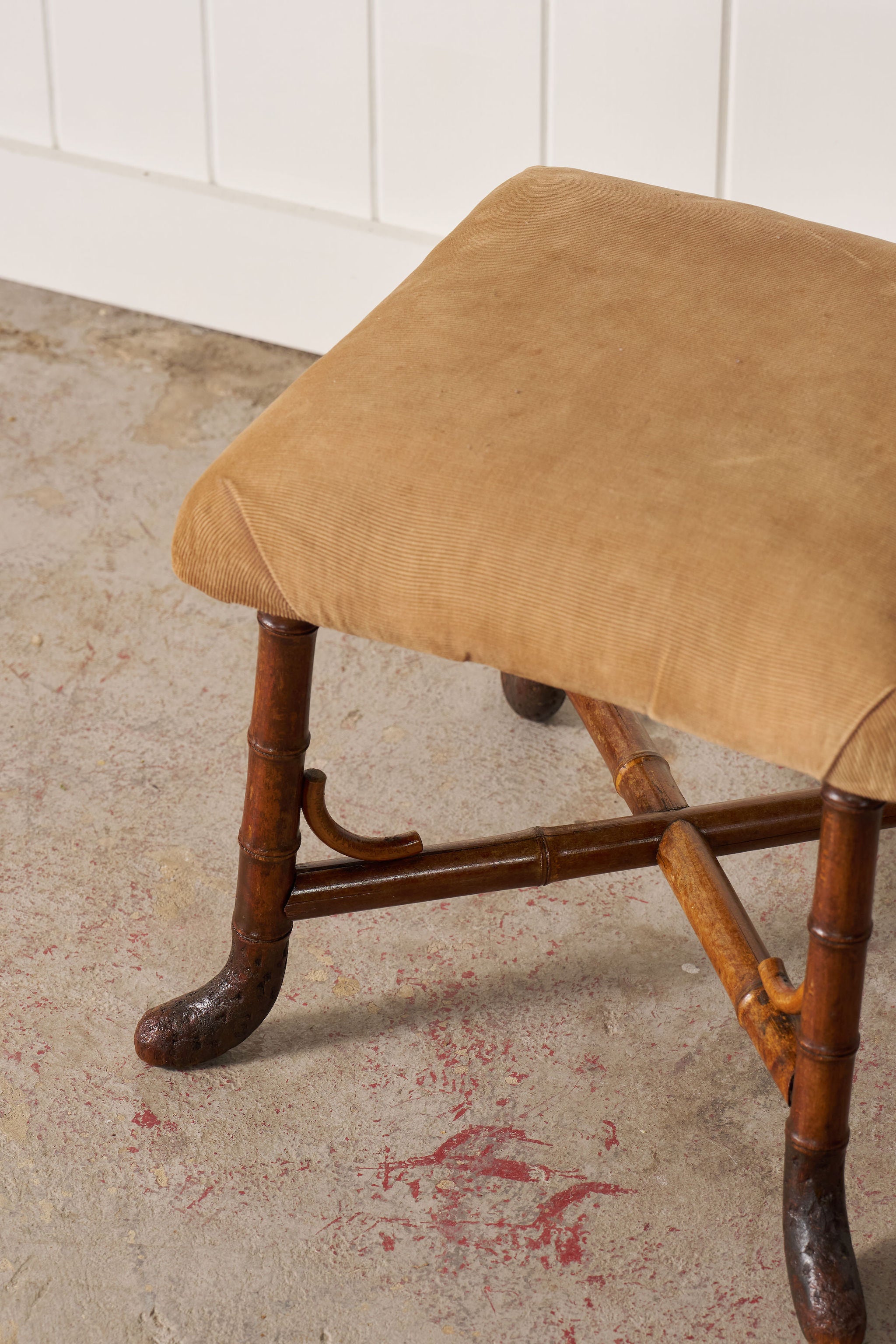 RARE Antique French Faux Bamboo Ottoman with Root Feet