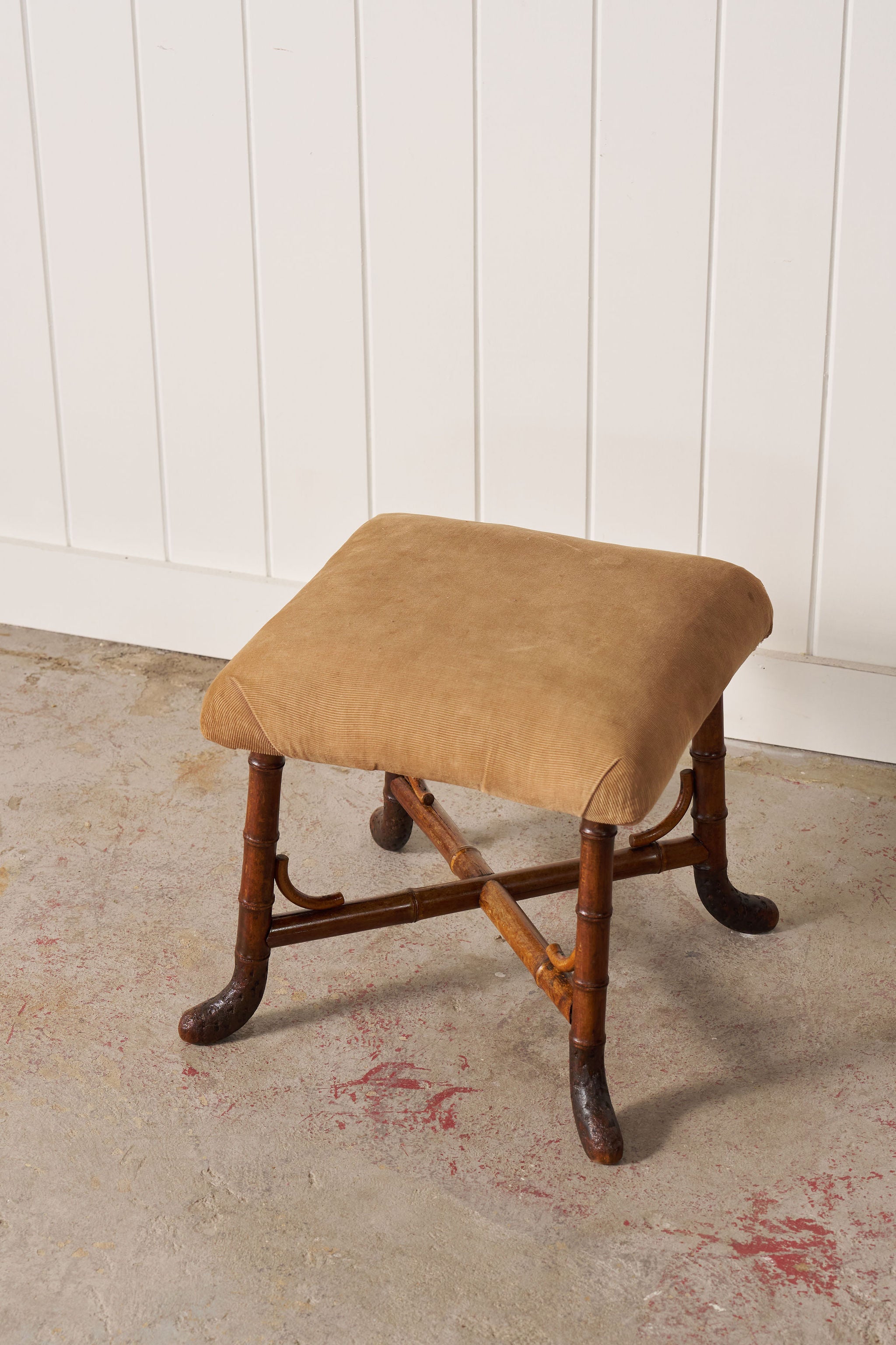 RARE Antique French Faux Bamboo Ottoman with Root Feet