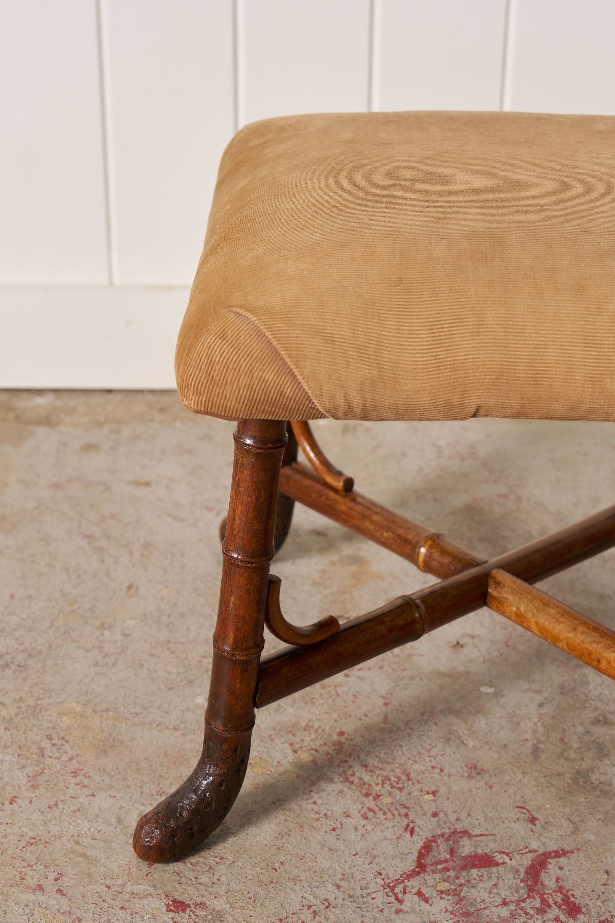 RARE Antique French Faux Bamboo Ottoman with Root Feet