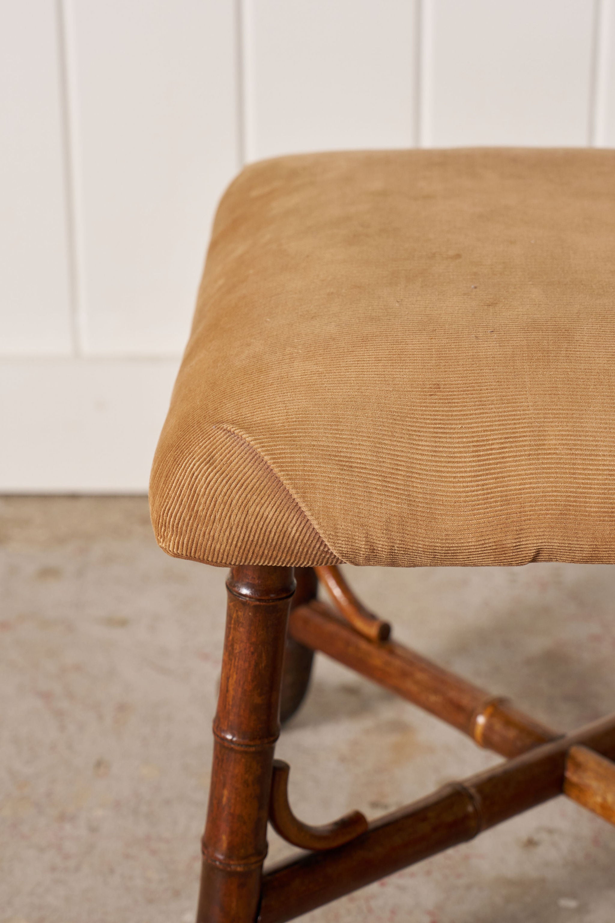 RARE Antique French Faux Bamboo Ottoman with Root Feet