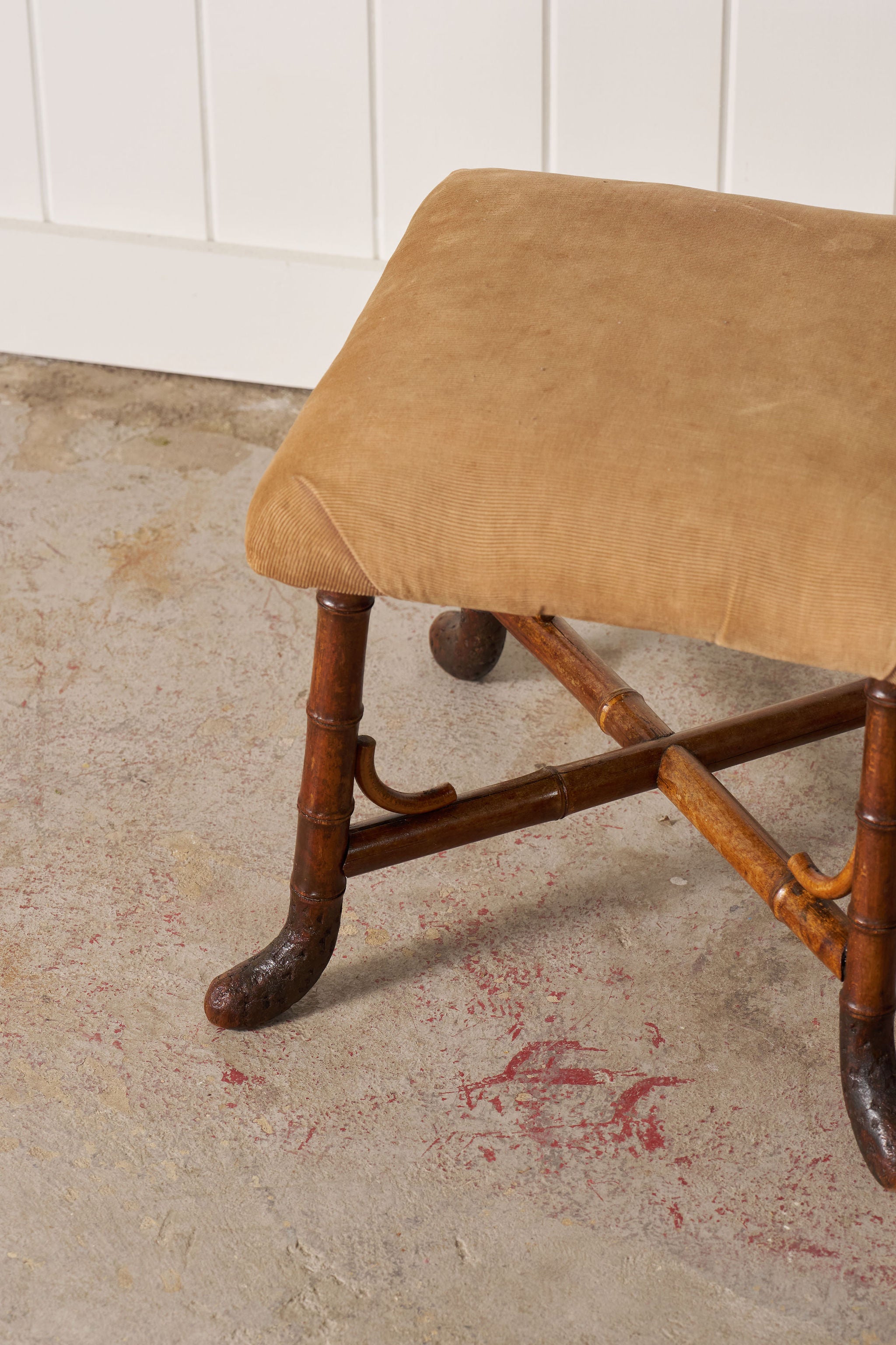 RARE Antique French Faux Bamboo Ottoman with Root Feet