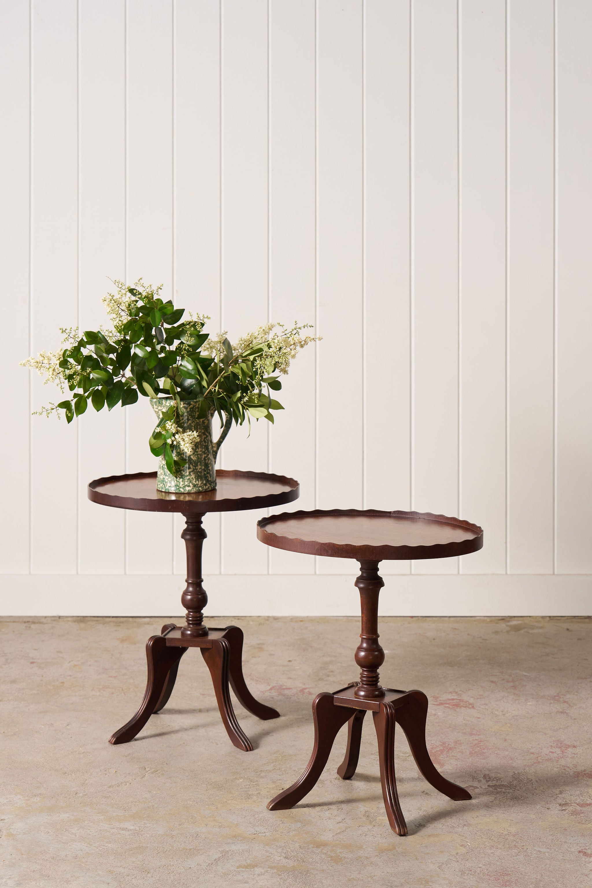 PAIR of Scalloped Mahogany Side Tables (c. 1930)