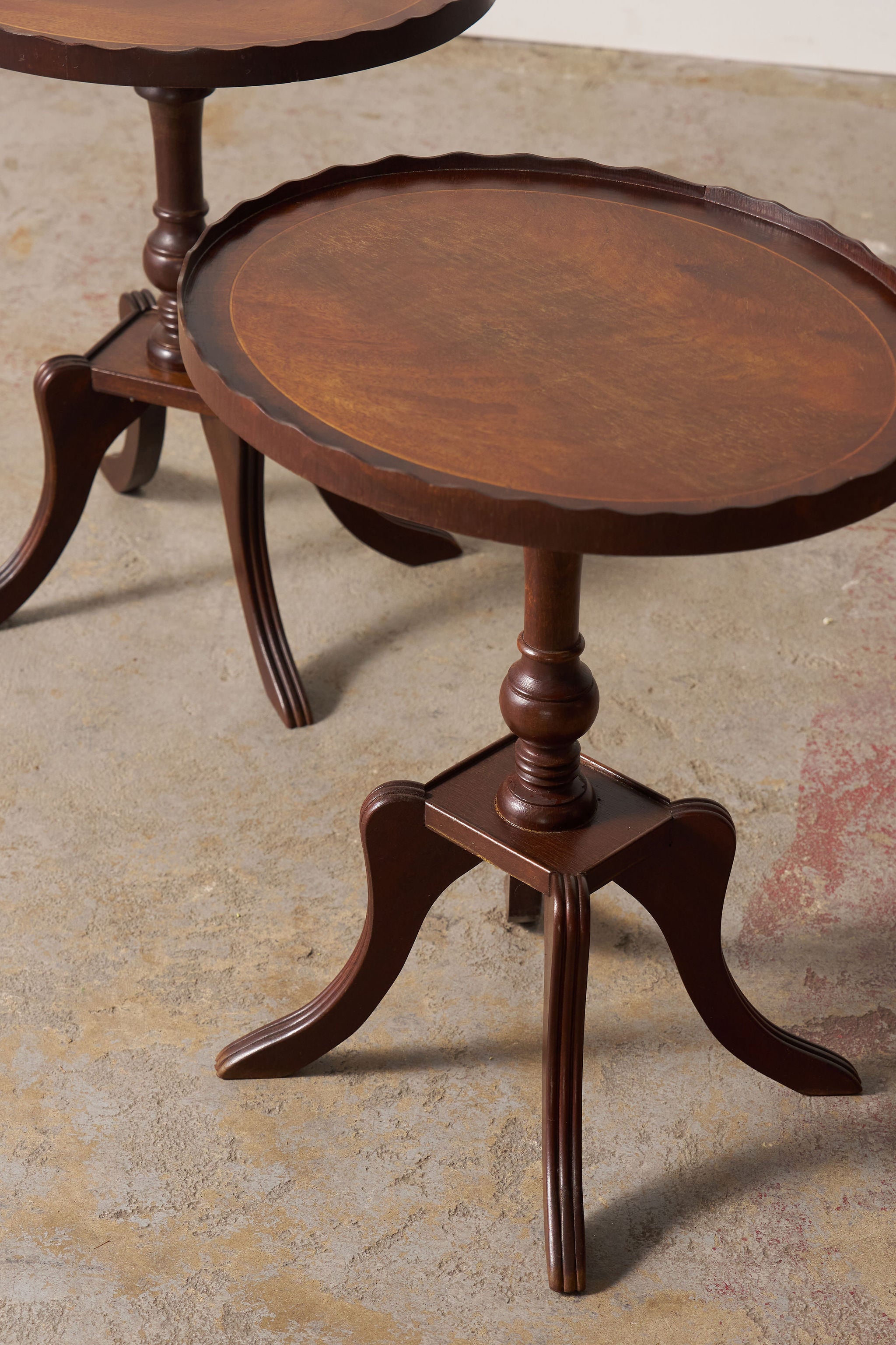 PAIR of Scalloped Mahogany Side Tables (c. 1930)