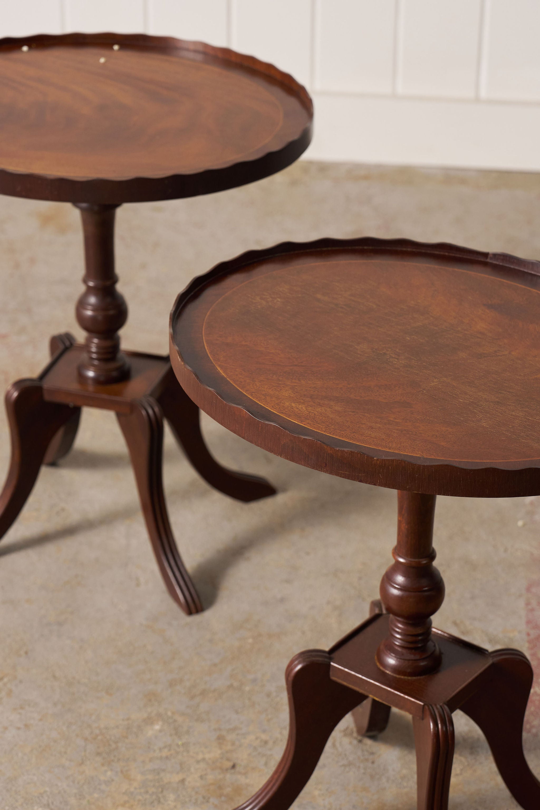 PAIR of Scalloped Mahogany Side Tables (c. 1930)