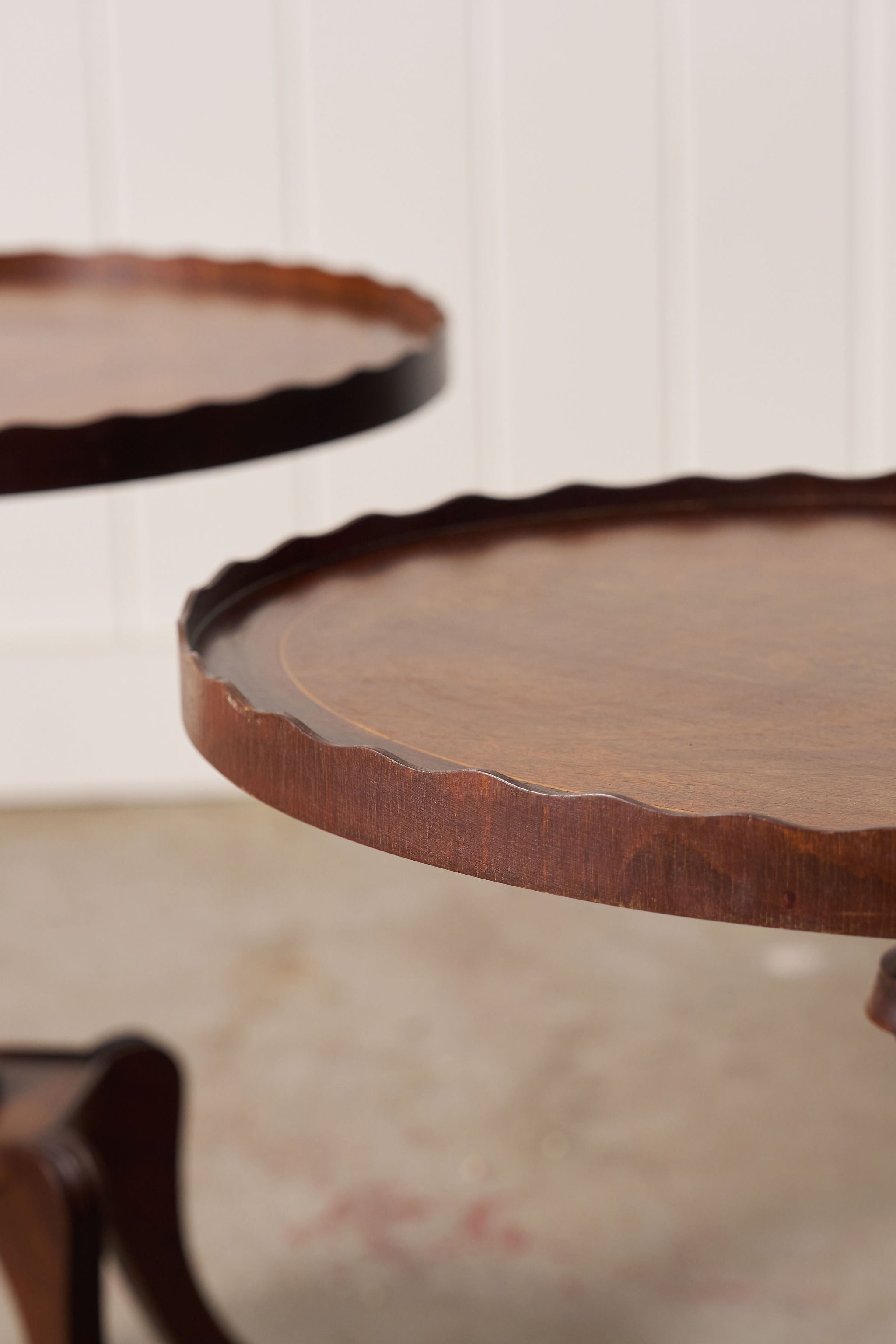 PAIR of Scalloped Mahogany Side Tables (c. 1930)