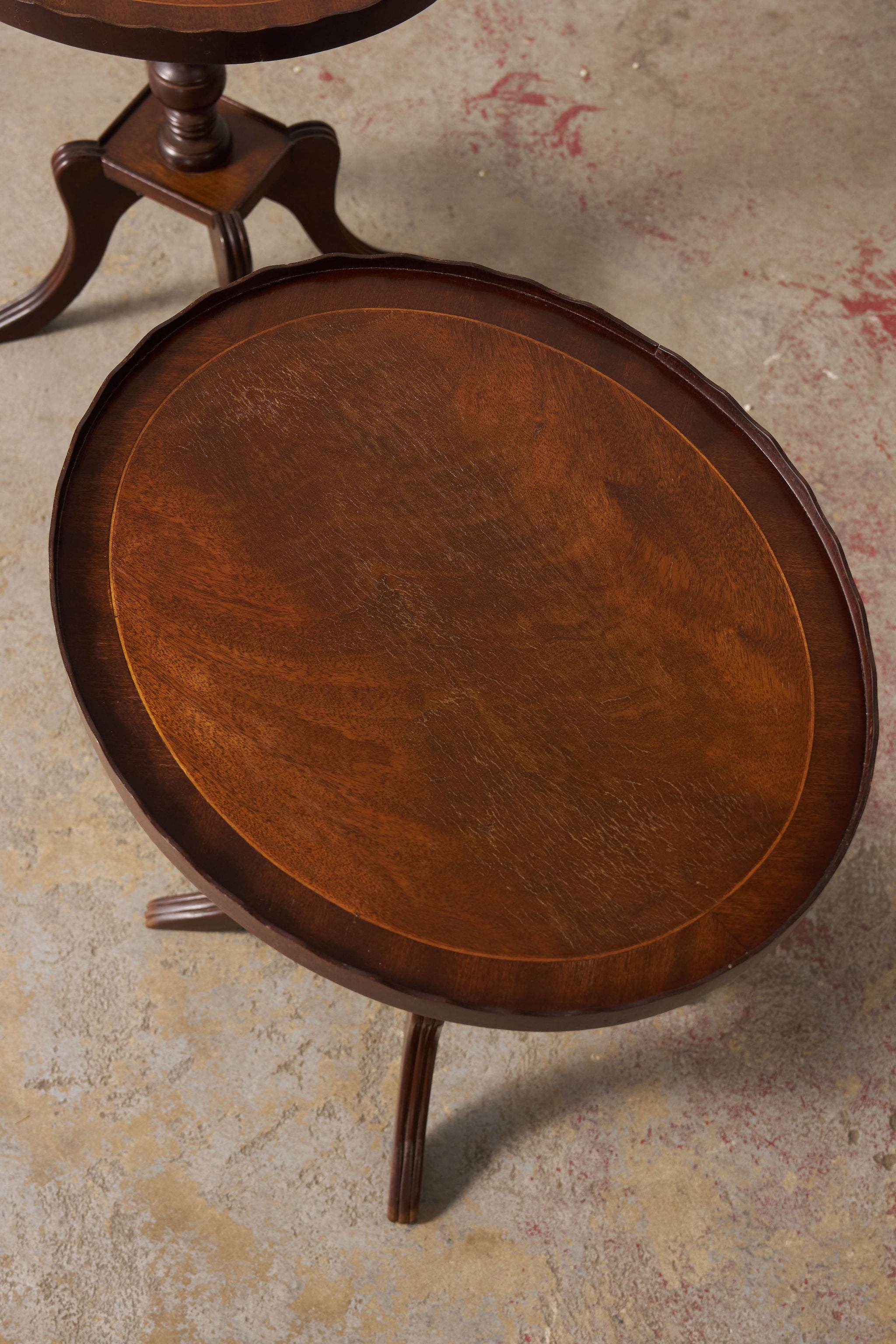 PAIR of Scalloped Mahogany Side Tables (c. 1930)