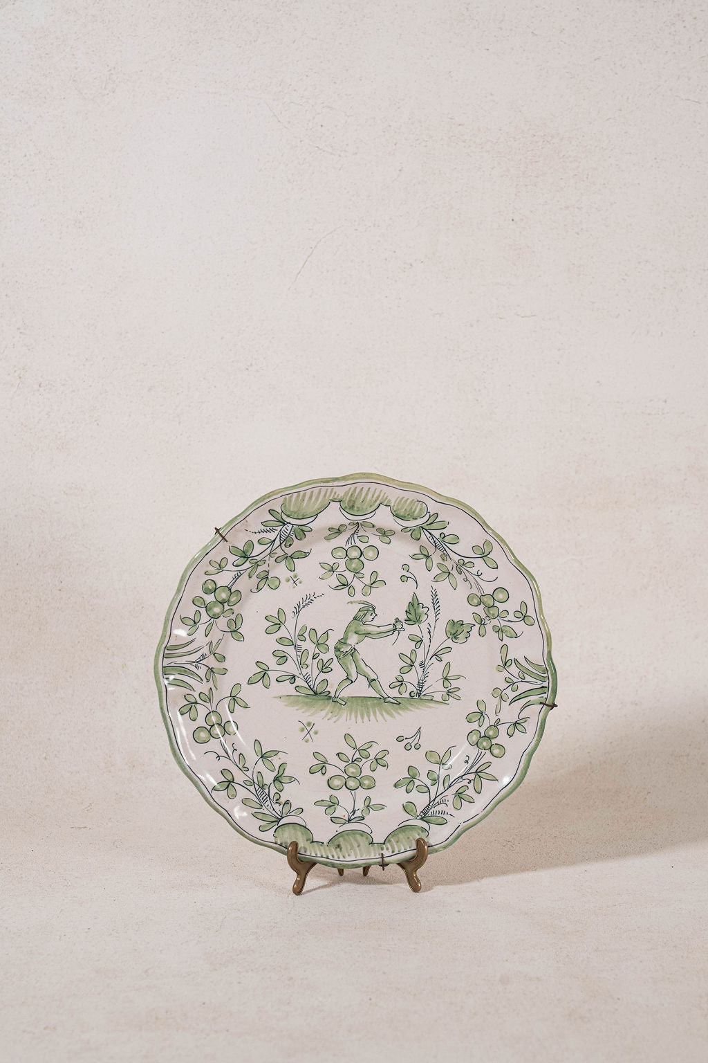 18th Century French Moustiers Green Plate