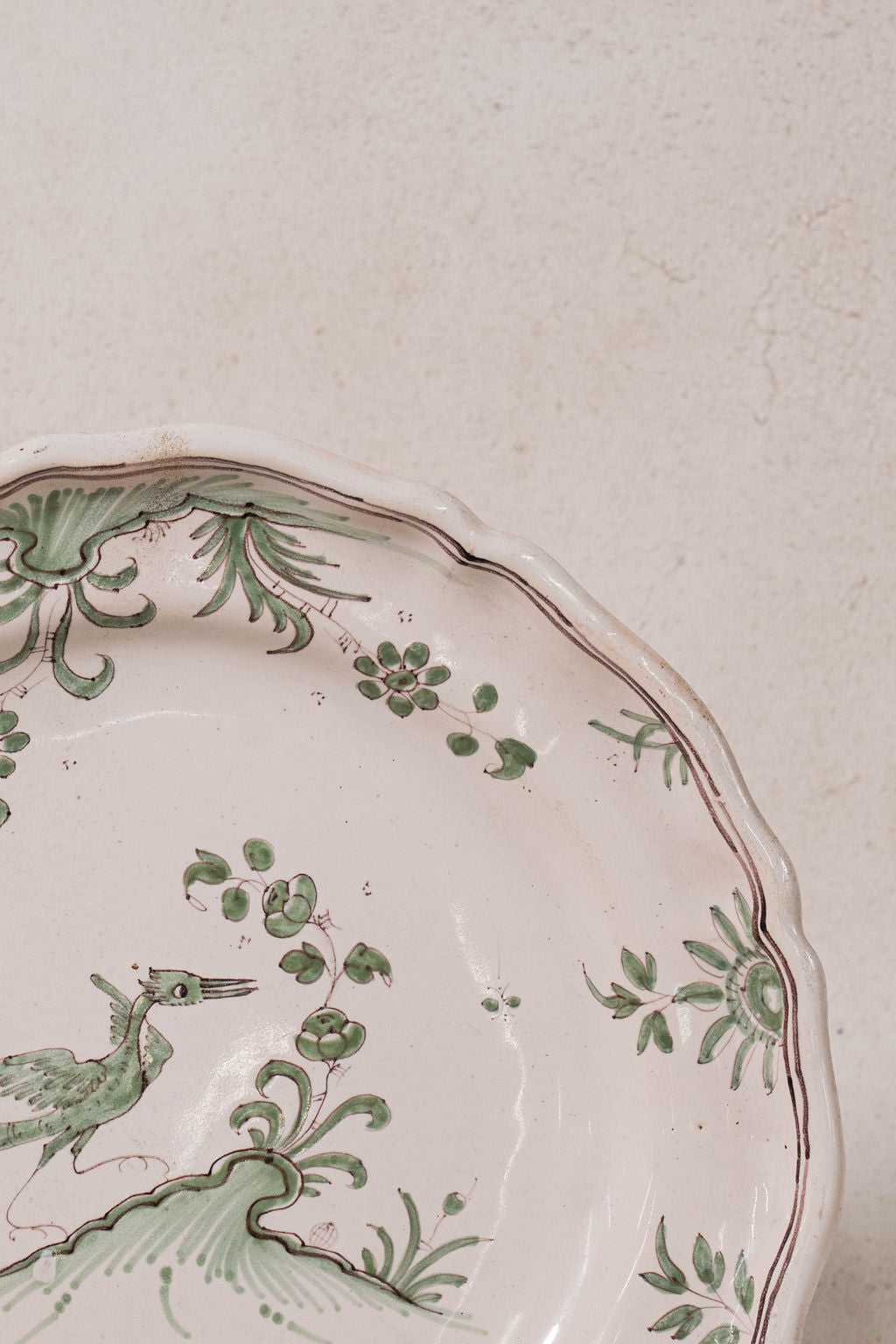 18th Century French Moustiers Green Plate with Bird