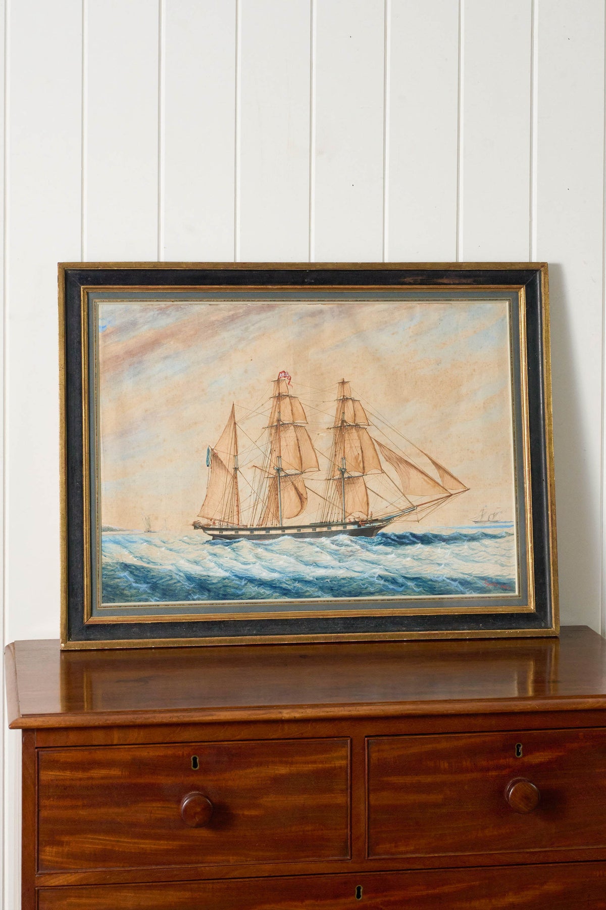 19th Century French Ship Framed Original Watercolor (c. 1854)