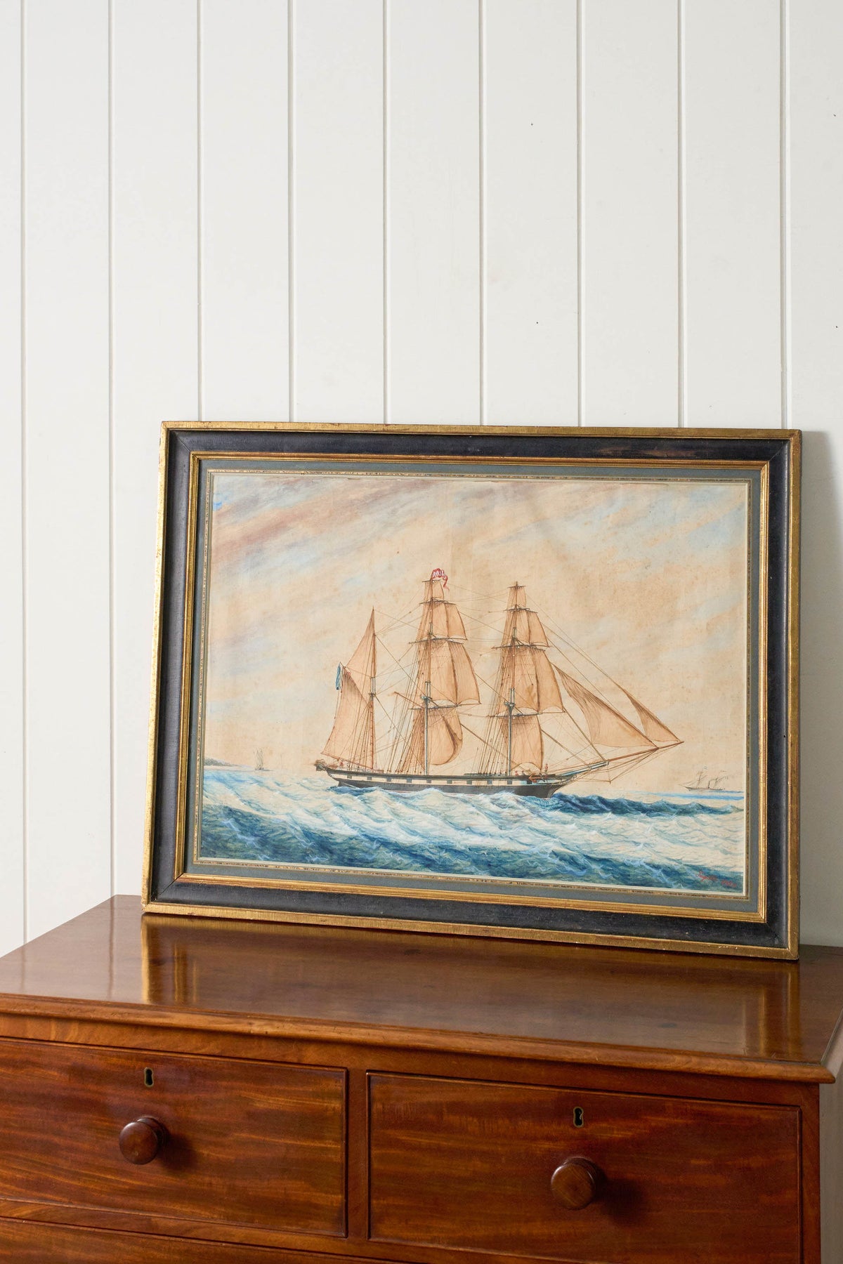 19th Century French Ship Framed Original Watercolor (c. 1854)