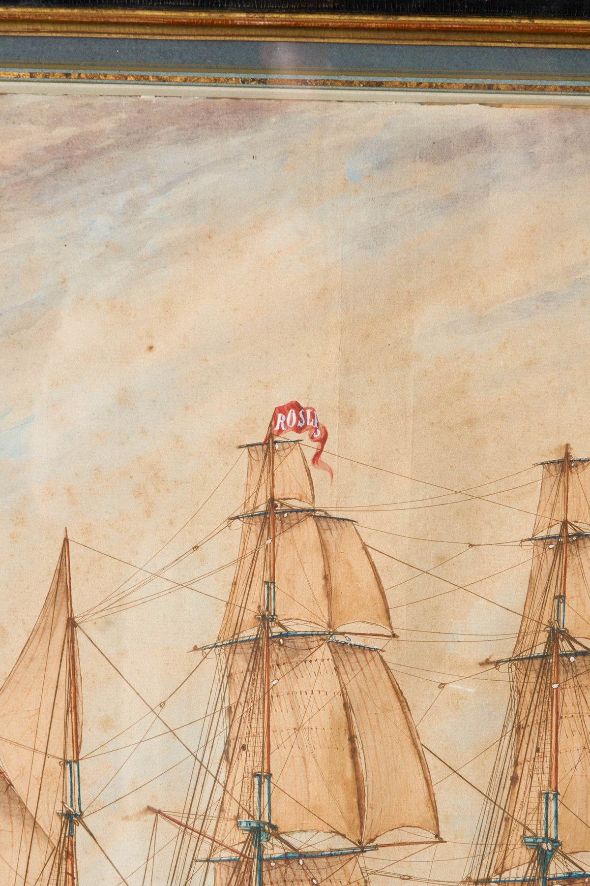 19th Century French Ship Framed Original Watercolor (c. 1854)