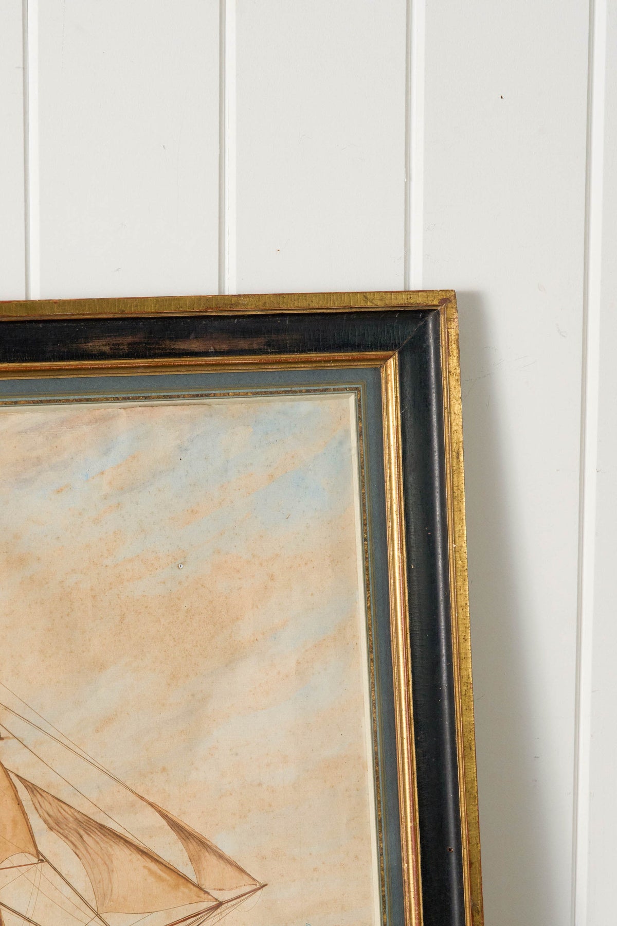 19th Century French Ship Framed Original Watercolor (c. 1854)