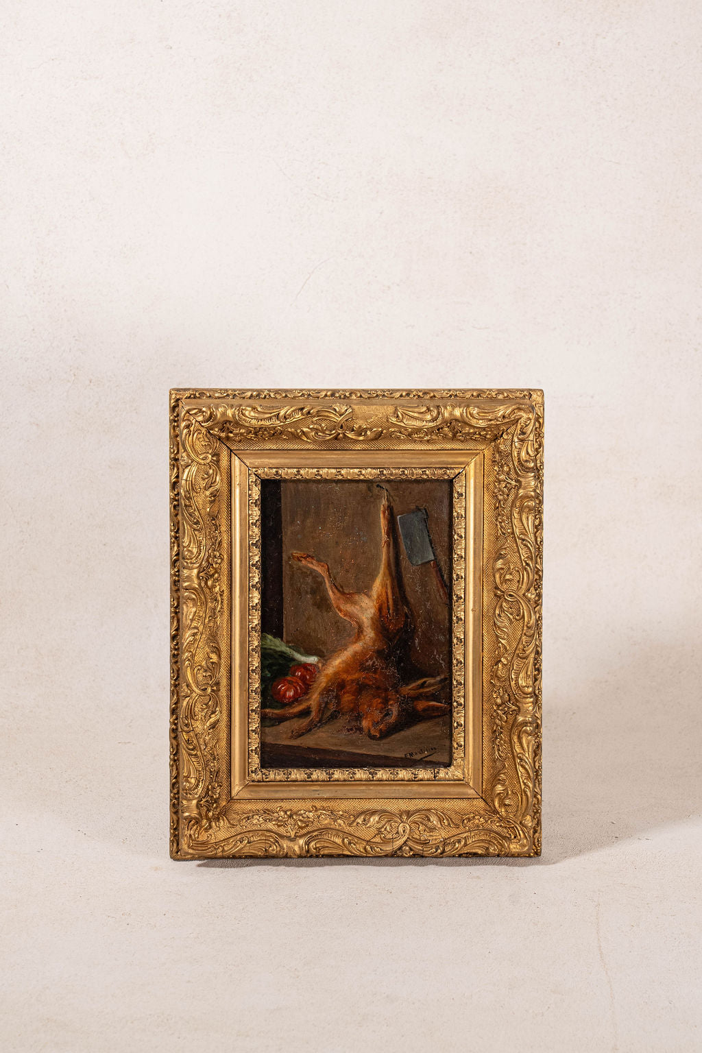 PAIR of Antique French Game Oil Paintings in Original Giltwood Frames