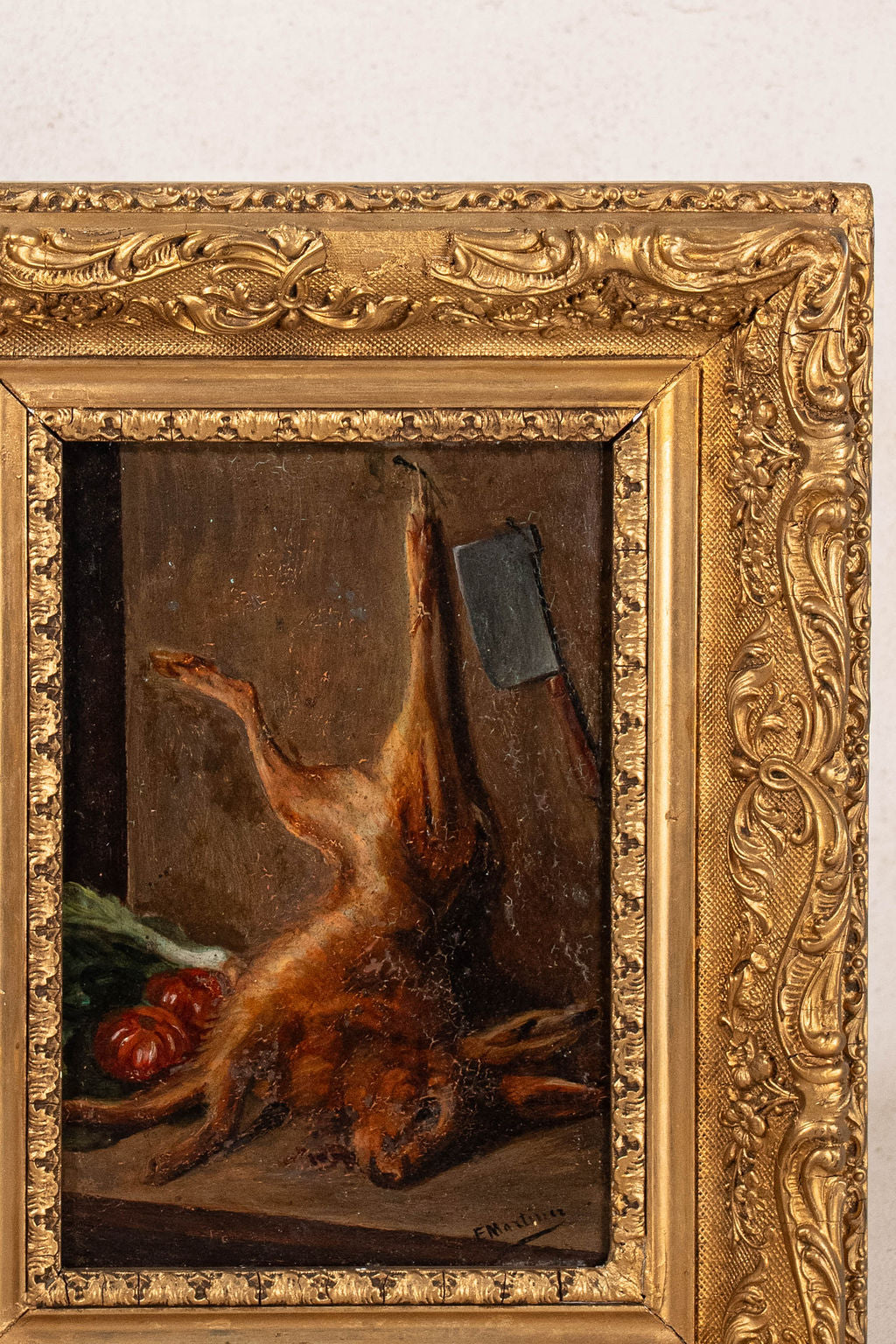 PAIR of Antique French Game Oil Paintings in Original Giltwood Frames