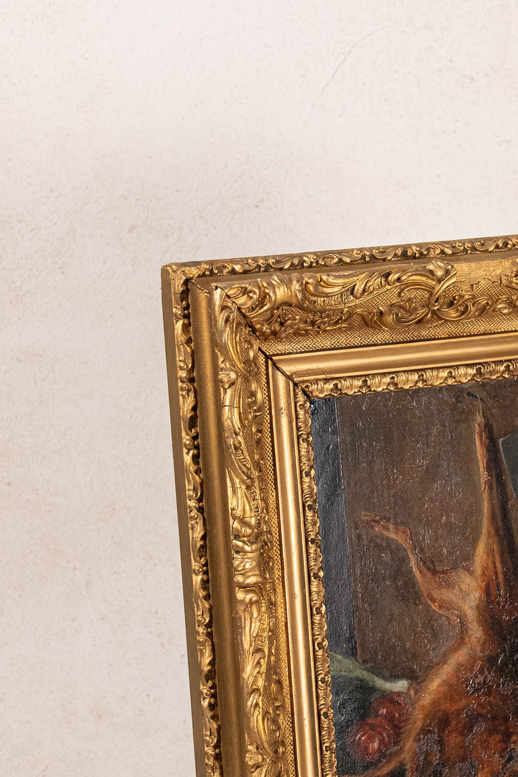 PAIR of Antique French Game Oil Paintings in Original Giltwood Frames