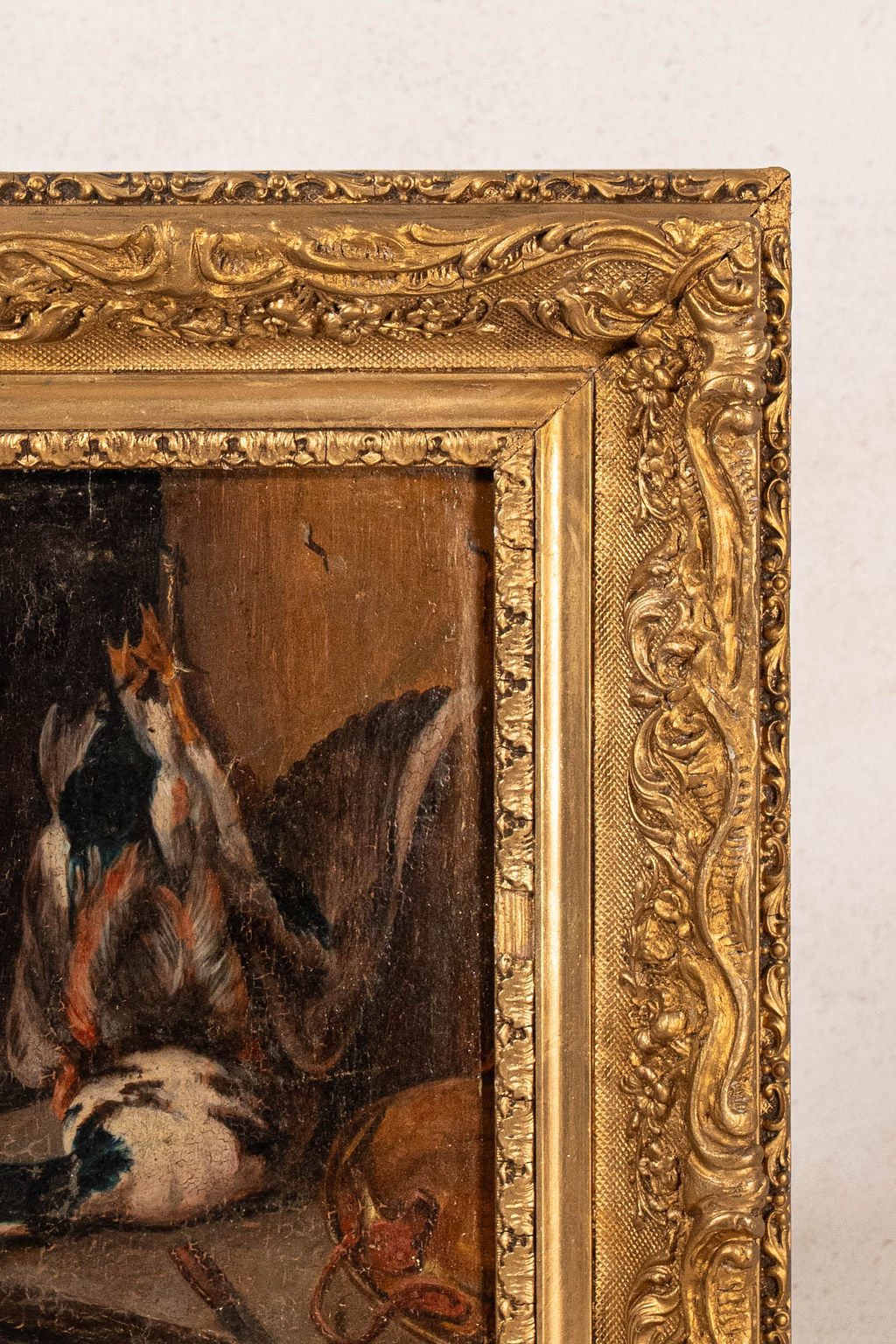 PAIR of Antique French Game Oil Paintings in Original Giltwood Frames